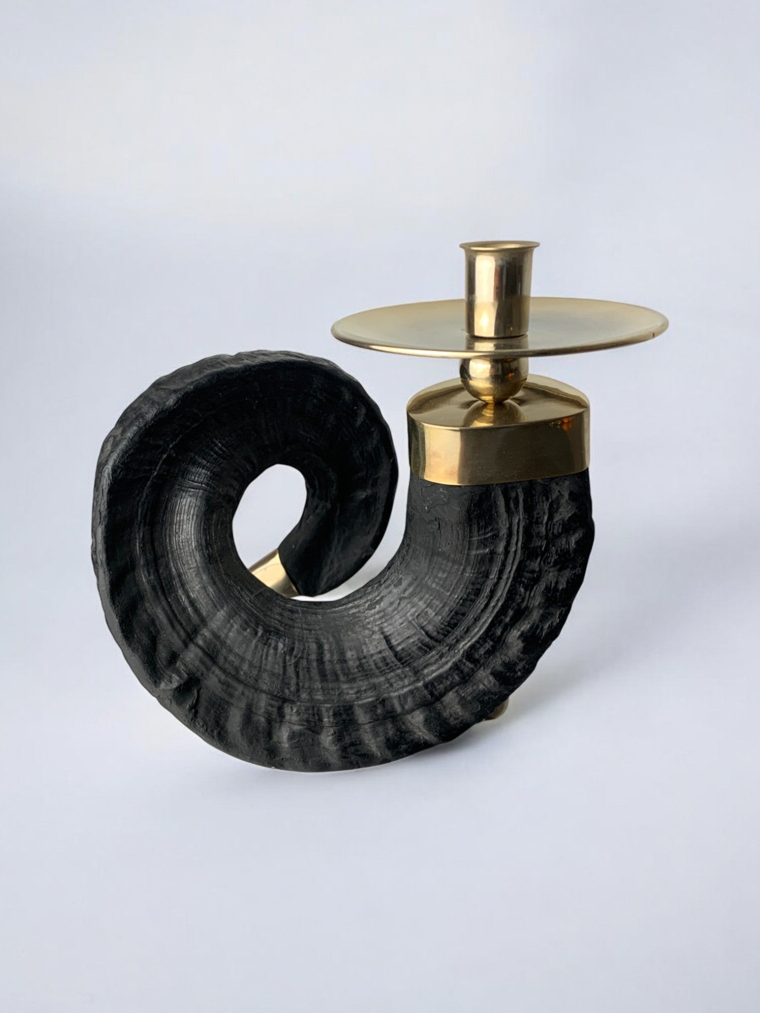 Twisted Faux Horn Candleholder, resin and brass Italy, 1970