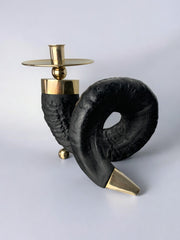 Twisted Faux Horn Candleholder, resin and brass Italy, 1970