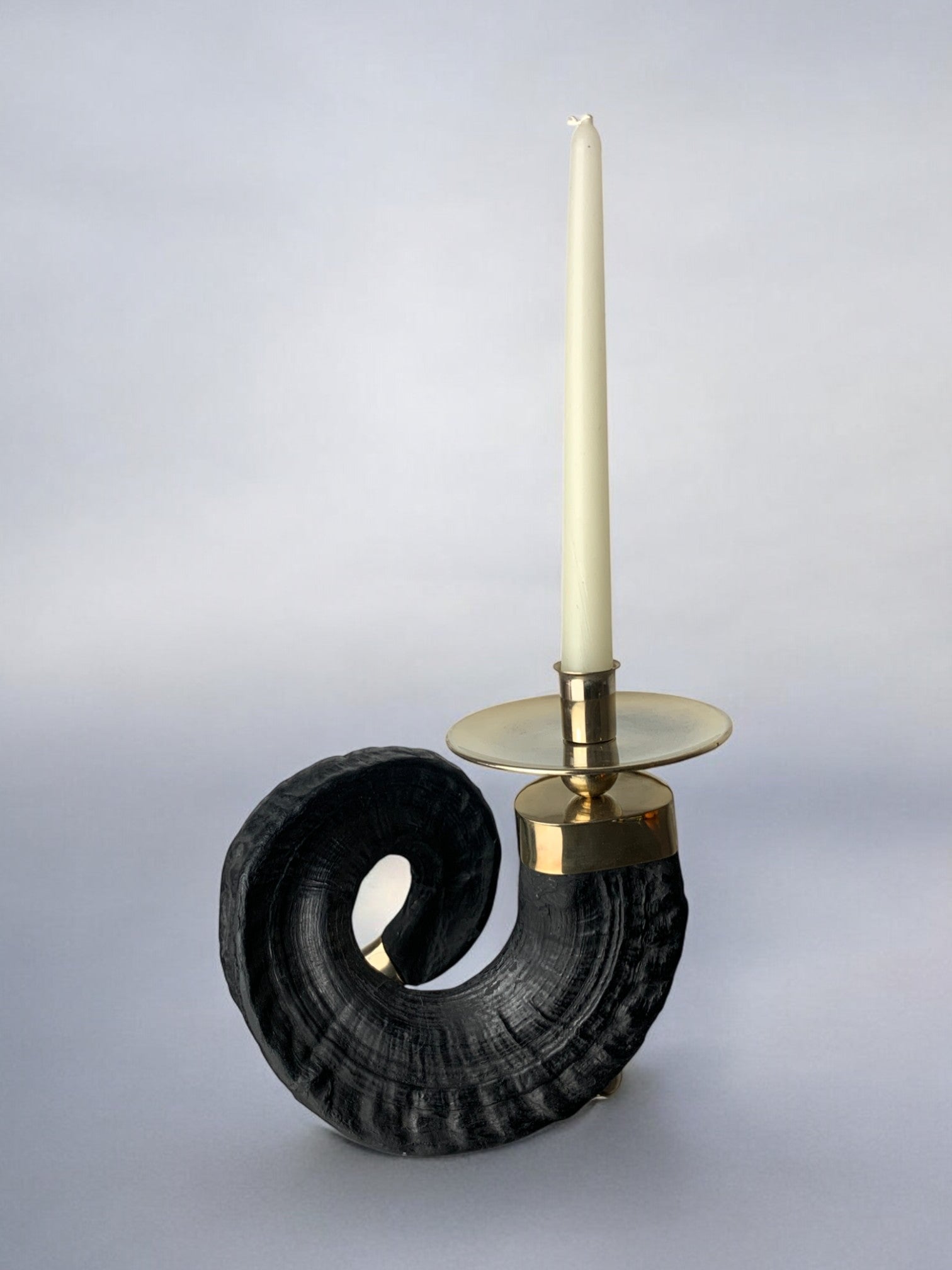 Twisted Faux Horn Candleholder, resin and brass Italy, 1970