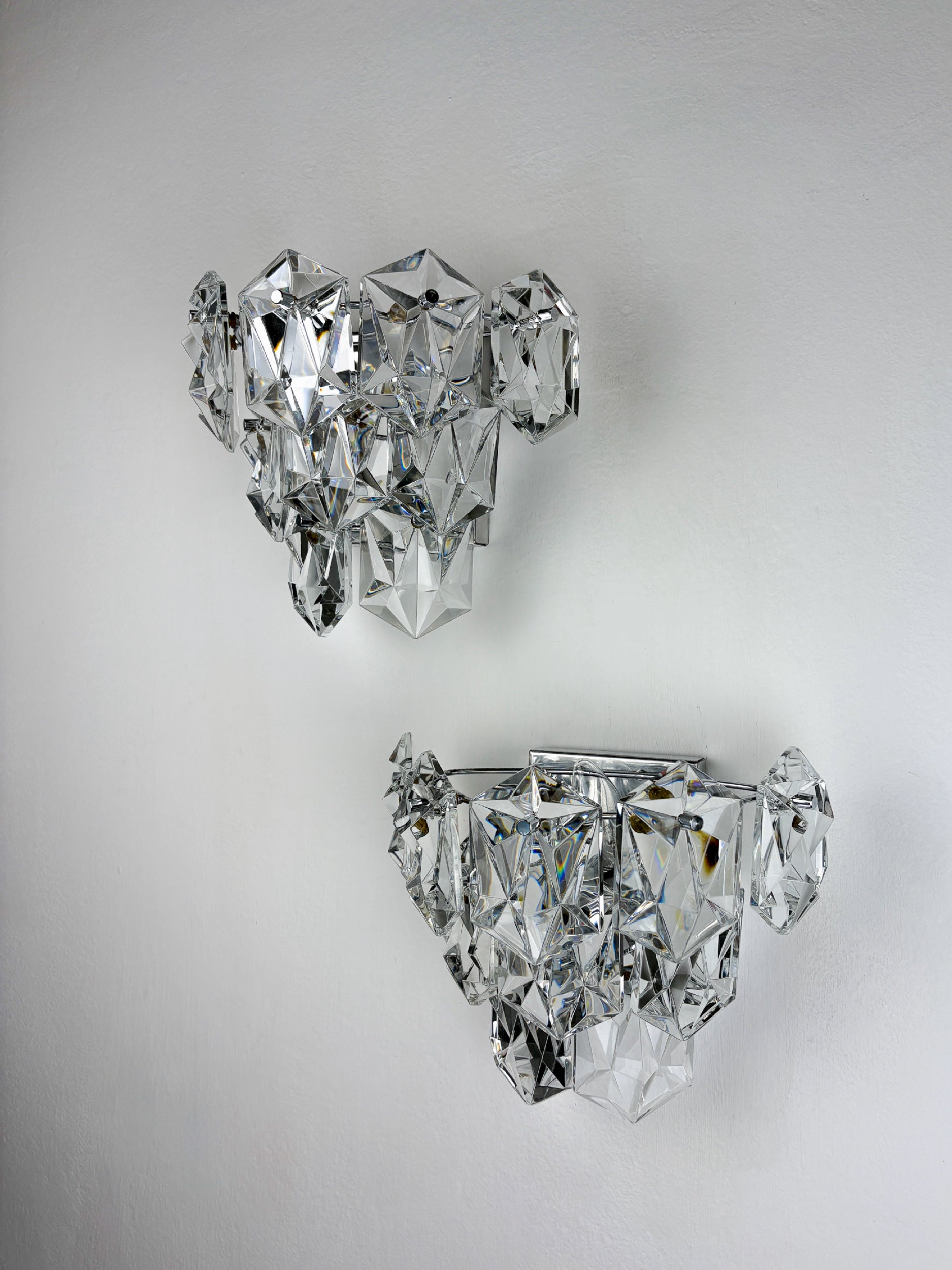 Pair of Kinkeldey 2-Tier Cut Crystal Wall Sconce, Germany, Circa 1970s
