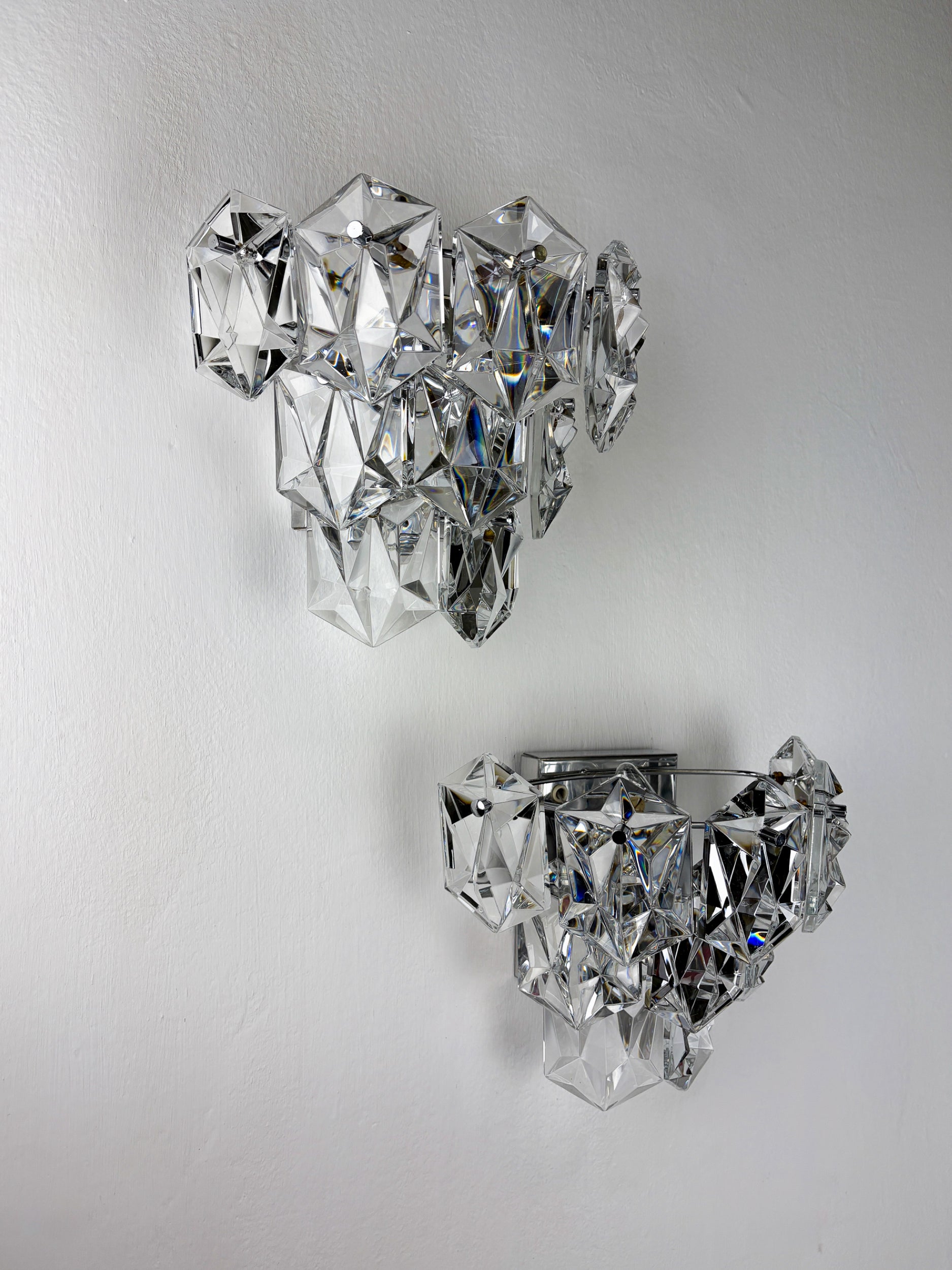 Pair of Kinkeldey 2-Tier Cut Crystal Wall Sconce, Germany, Circa 1970s