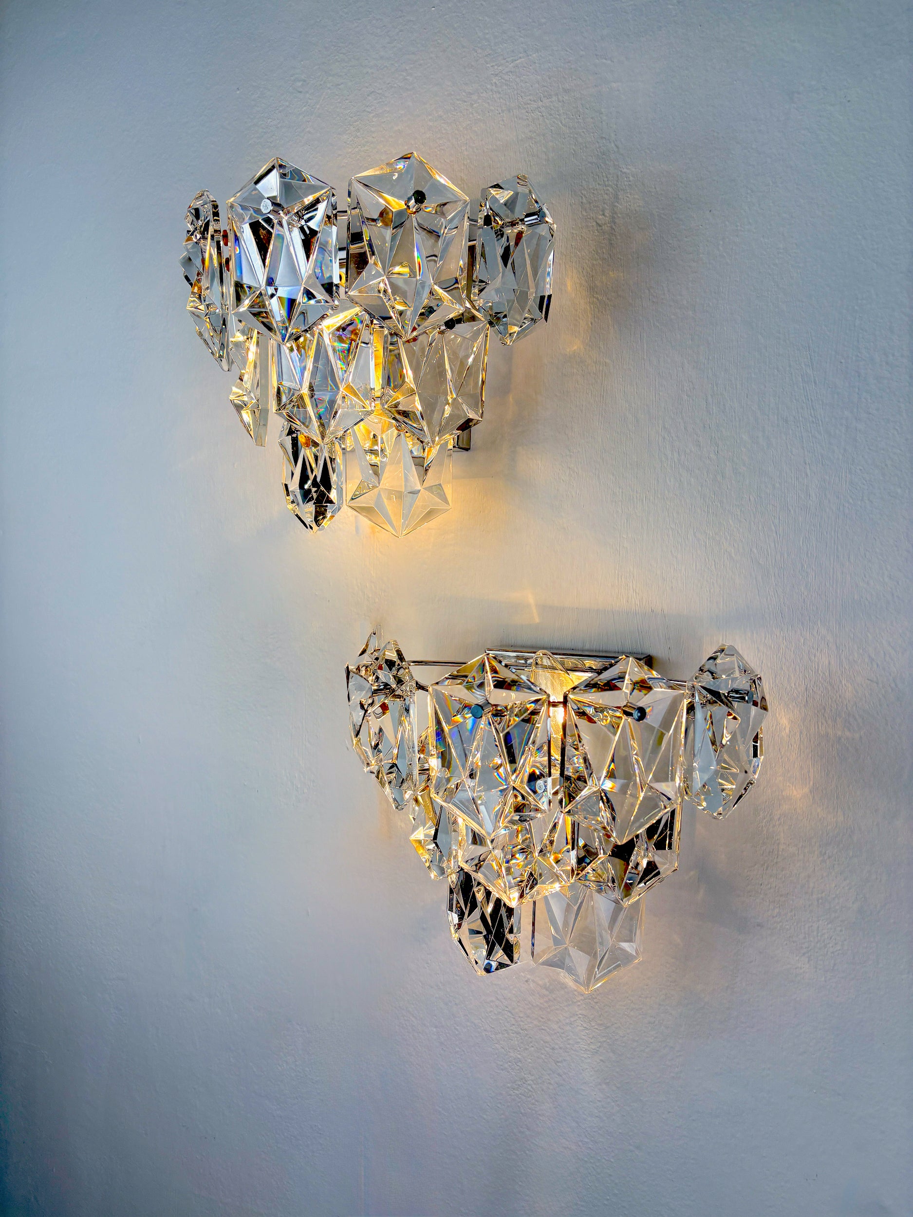 Pair of Kinkeldey 2-Tier Cut Crystal Wall Sconce, Germany, Circa 1970s