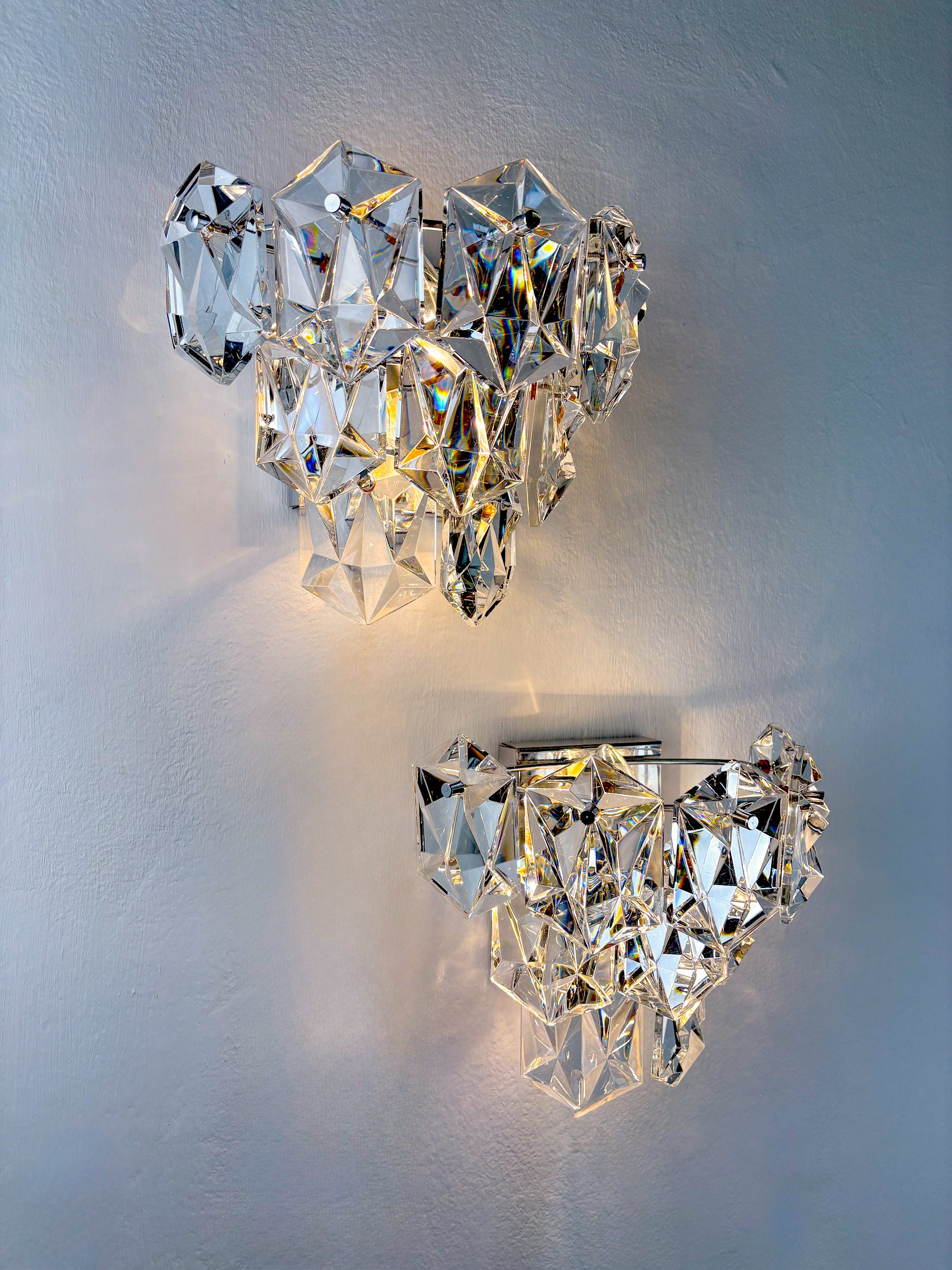 Pair of Kinkeldey 2-Tier Cut Crystal Wall Sconce, Germany, Circa 1970s
