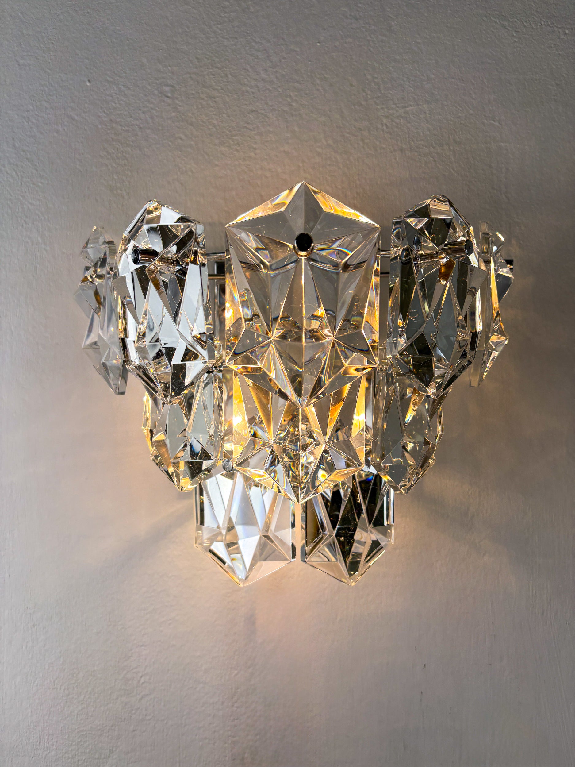 Pair of Kinkeldey 2-Tier Cut Crystal Wall Sconce, Germany, Circa 1970s