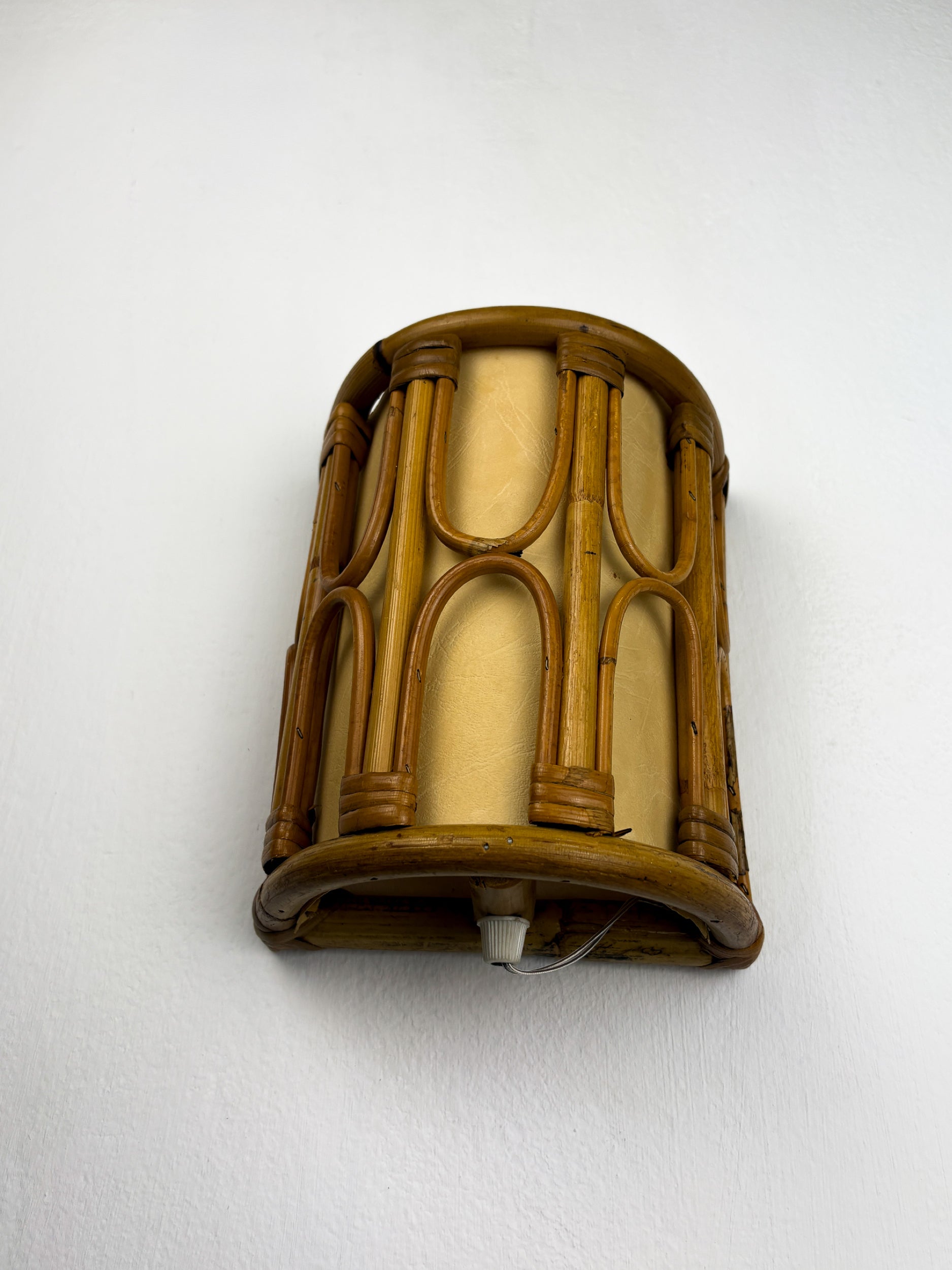 Mid-Century Rattan Wall Sconce, Italy, circa 1960s