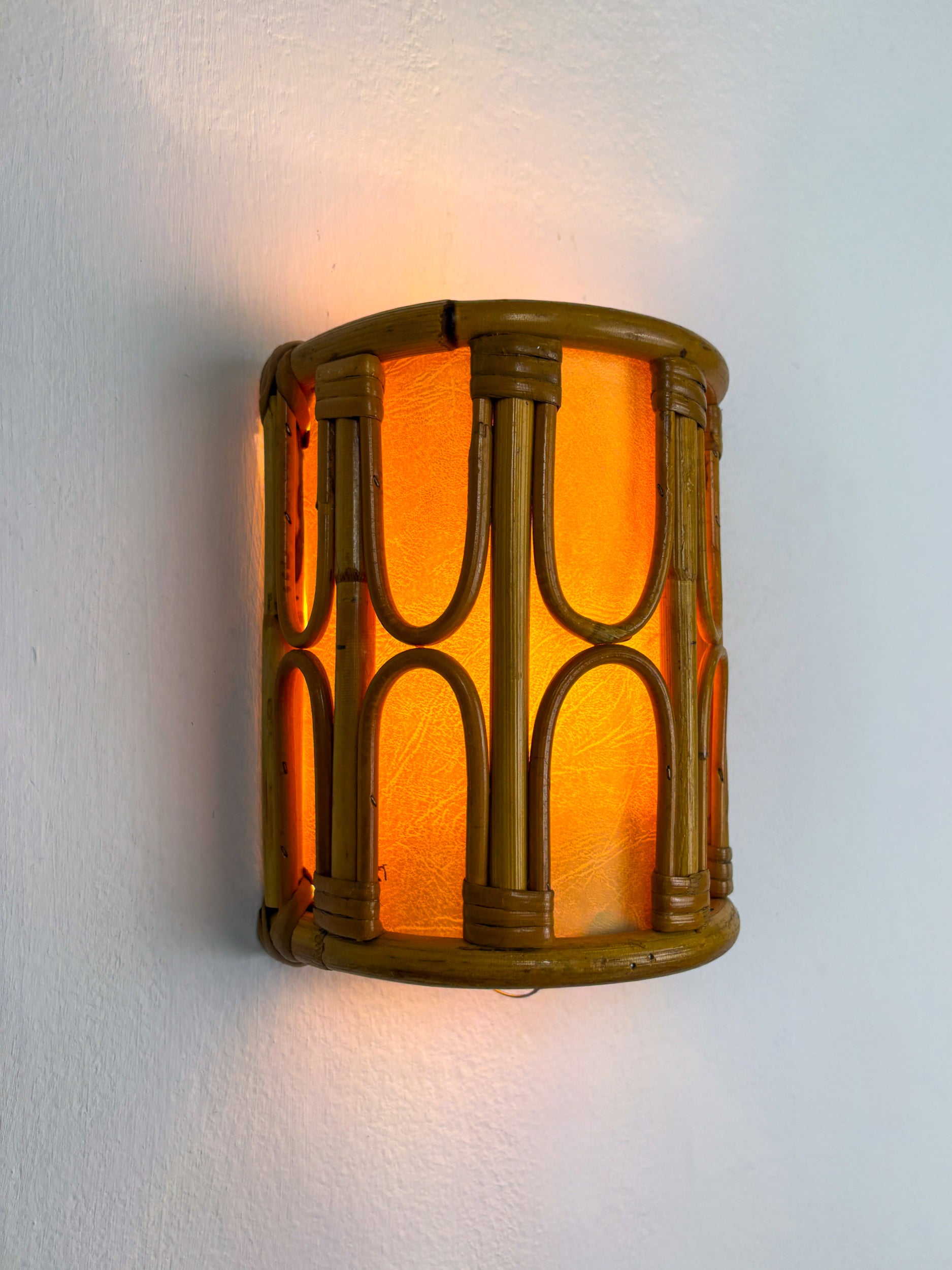 Mid-Century Rattan Wall Sconce, Italy, circa 1960s