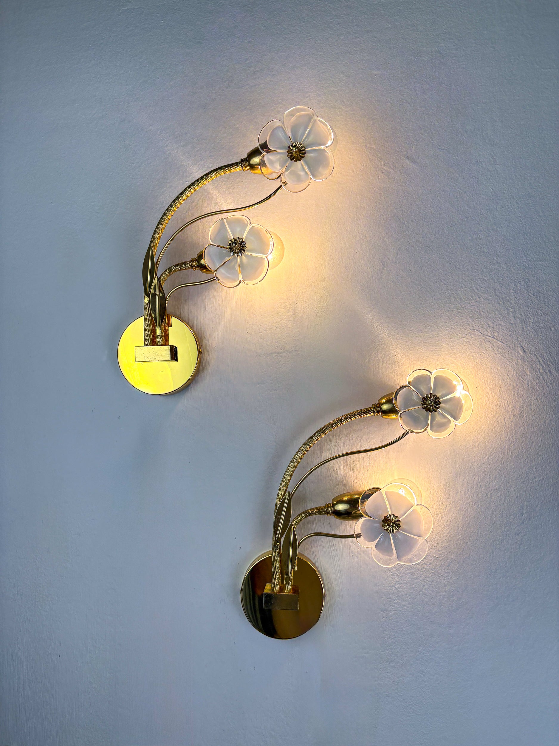 Pair of Hibiscus floral Sconces, Murano Glass, Italy, Circa 1970's