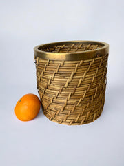 Rattan and brass basket, Italy, 1970's, 16 cm diam