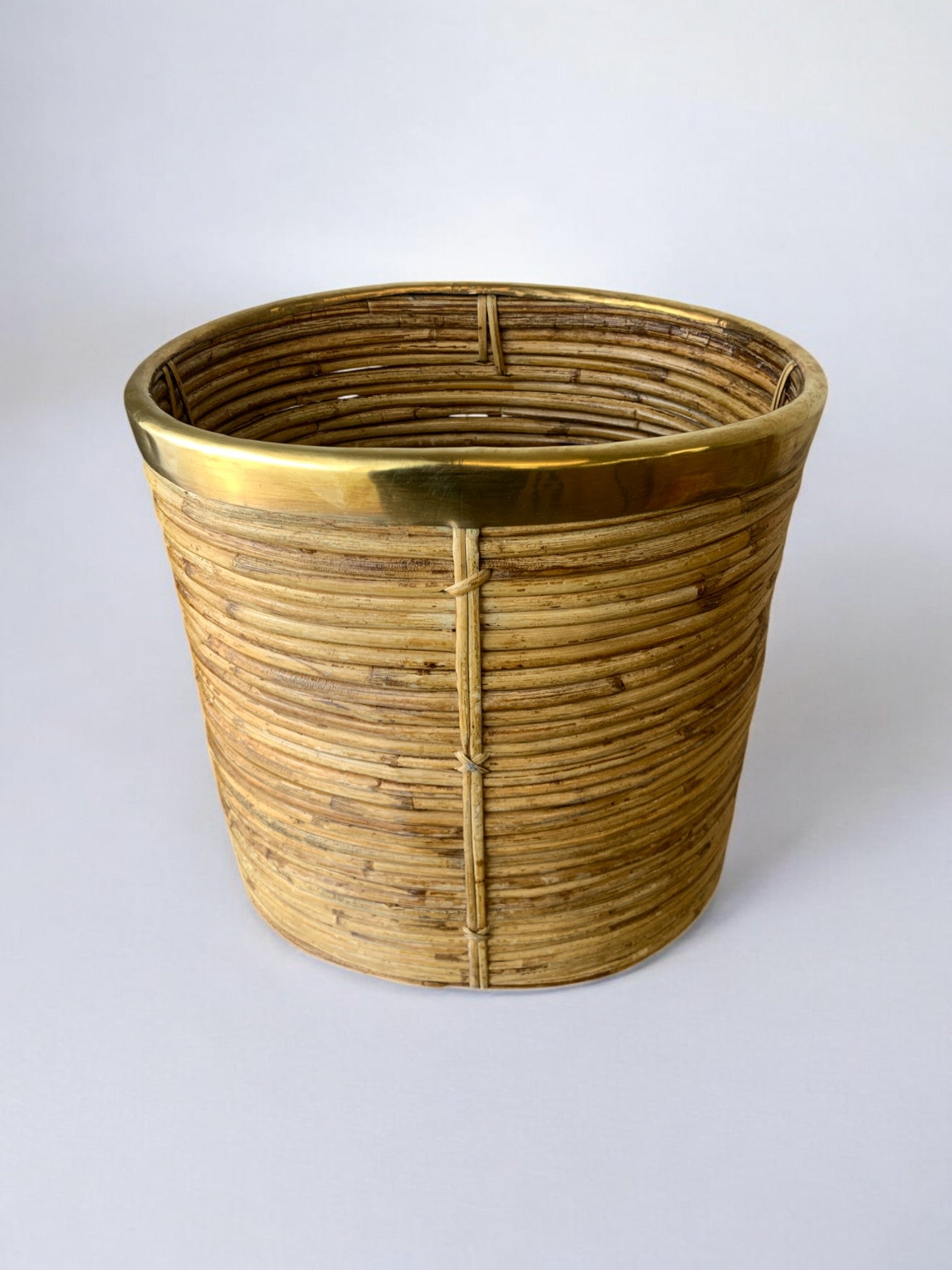Large Rattan and brass basket, Italy, Circa 1970's
