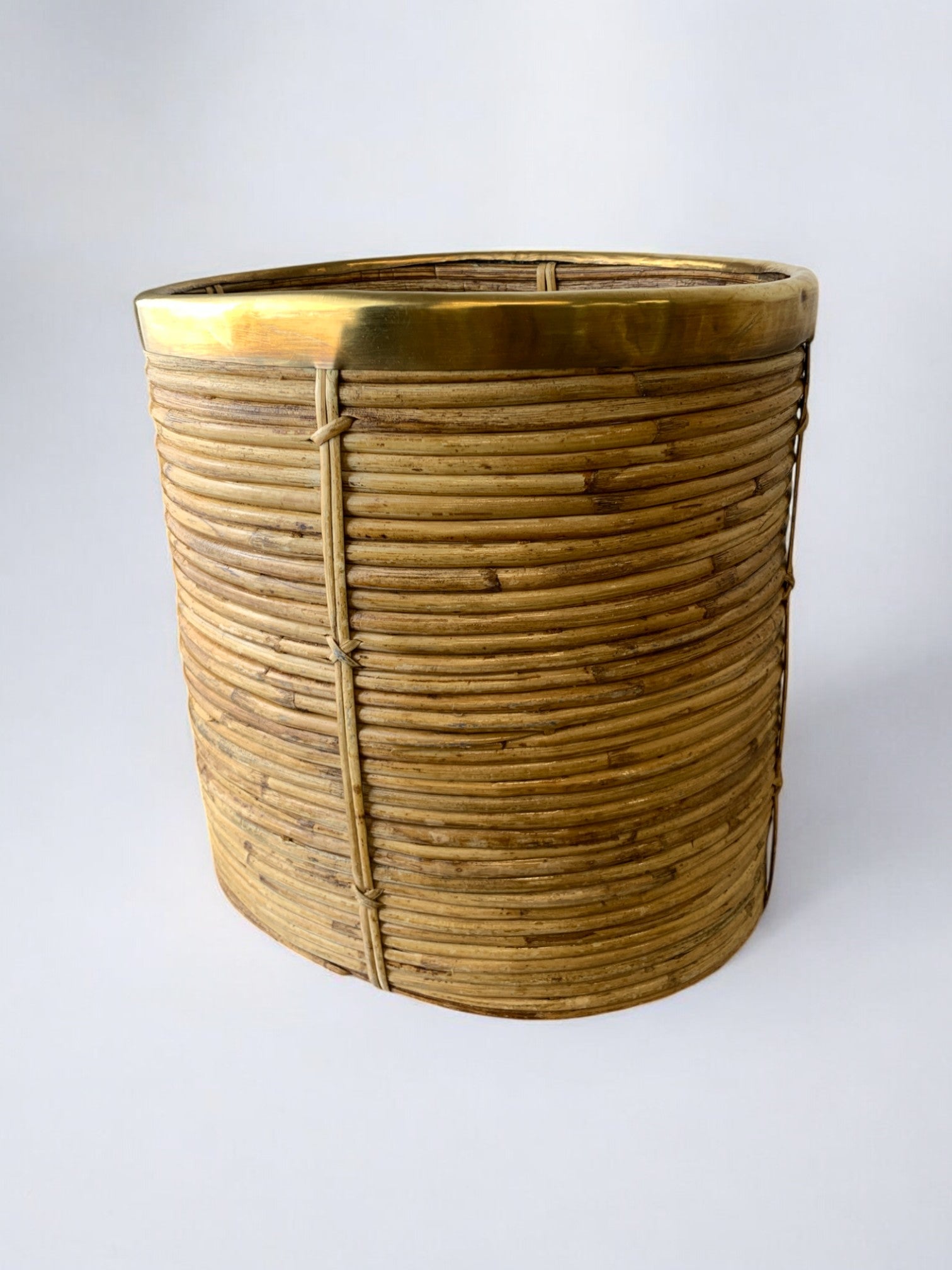 Large Rattan and brass basket, Italy, Circa 1970's