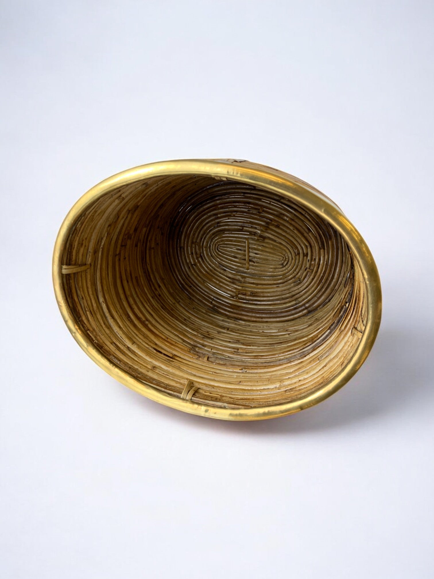 Large Rattan and brass basket, Italy, Circa 1970's