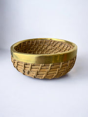 Circular Rattan and brass basket, Italy, Circa 1970