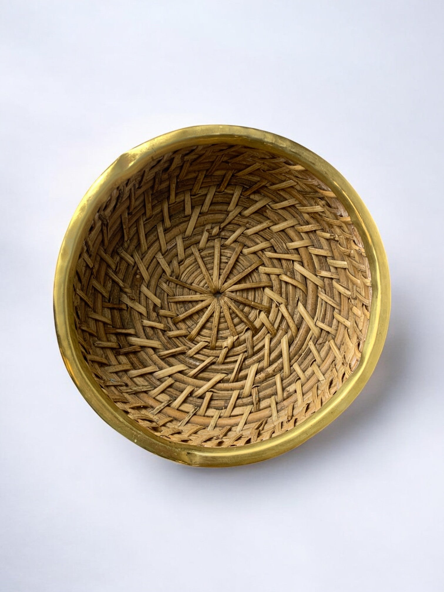 Circular Rattan and brass basket, Italy, Circa 1970
