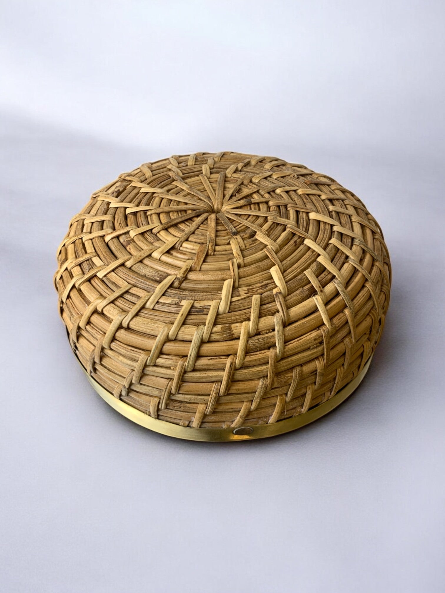 Circular Rattan and brass basket, Italy, Circa 1970