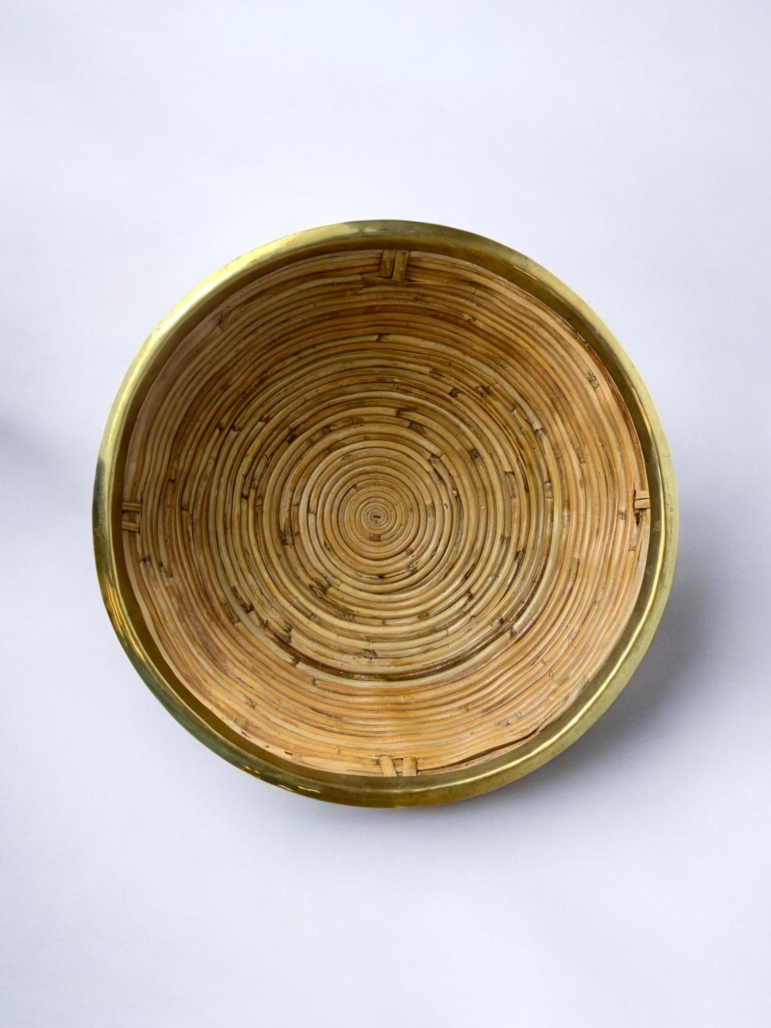 Circular Rattan and brass basket, Italy, 1970's, 30° Diam