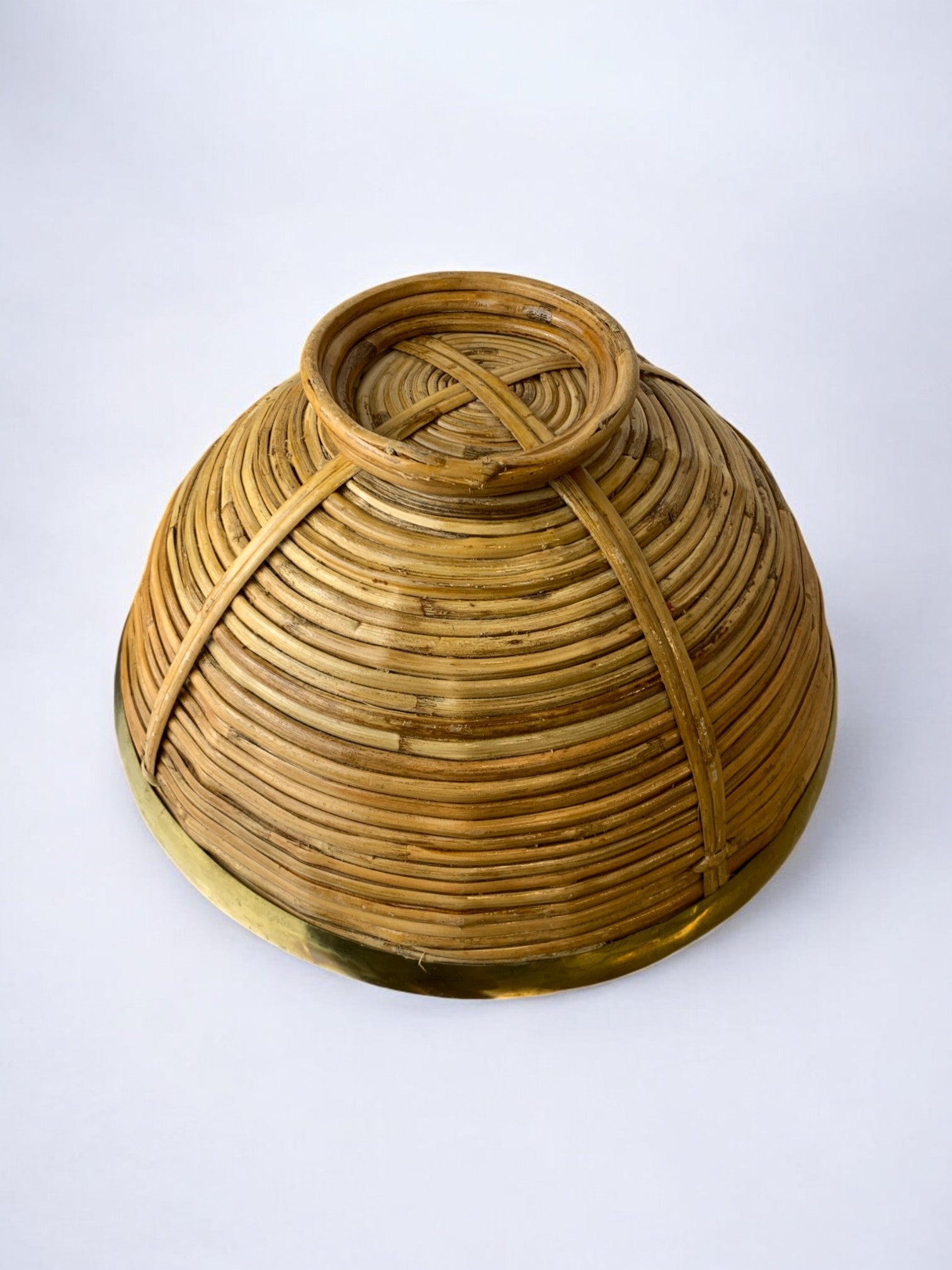 Circular Rattan and brass basket, Italy, 1970's, 30° Diam