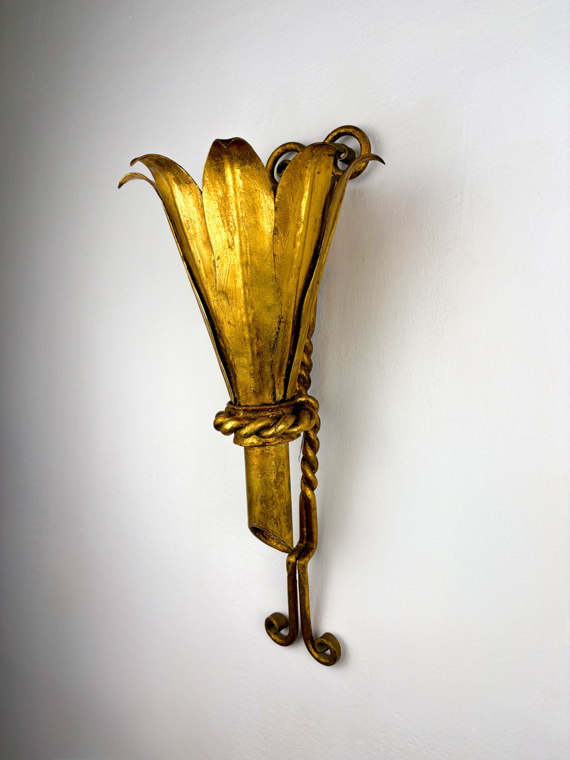 Pair of XL Gilt Metal Tulip Wall Sconces, France, 1960s