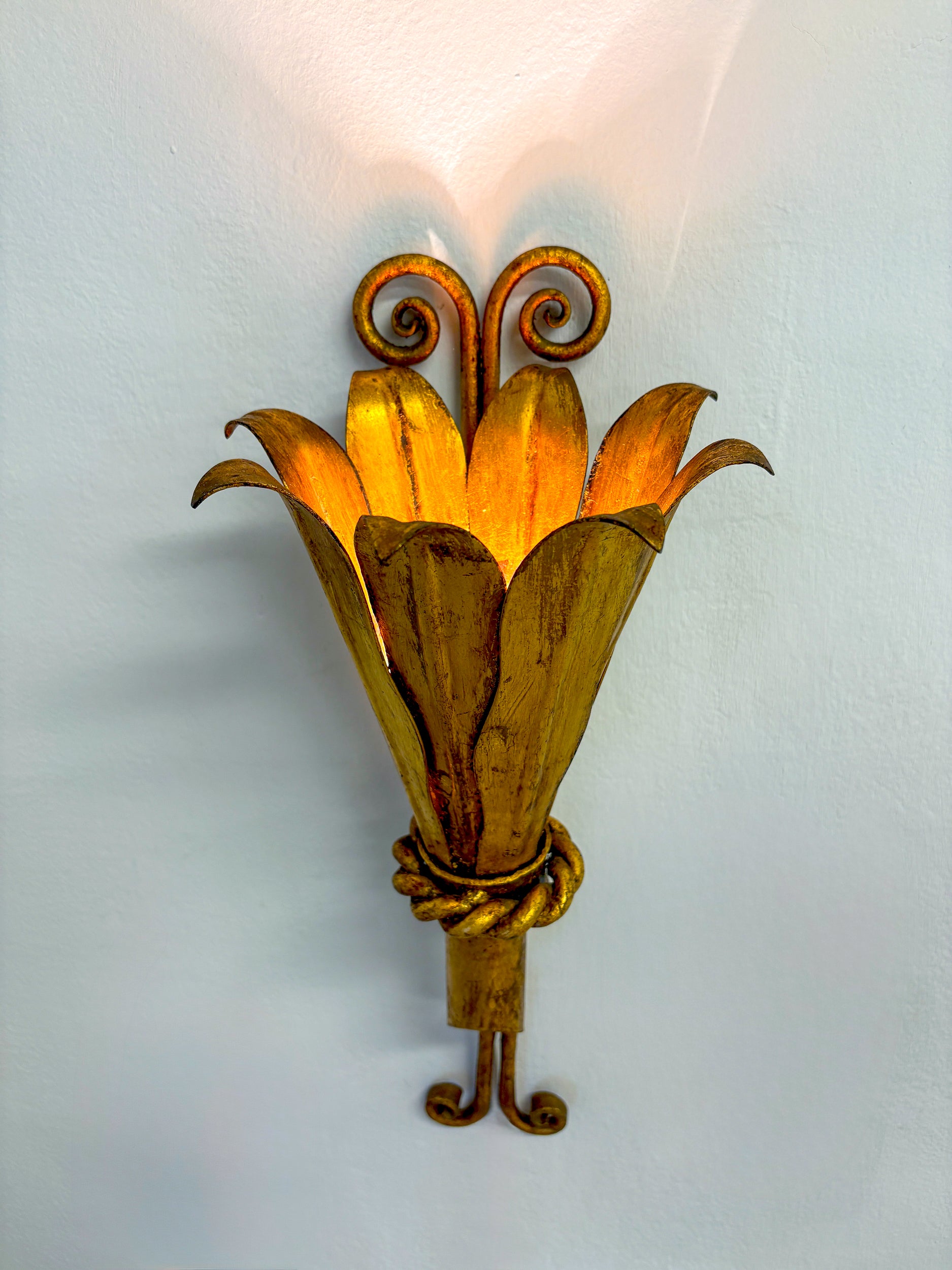 Pair of XL Gilt Metal Tulip Wall Sconces, France, 1960s