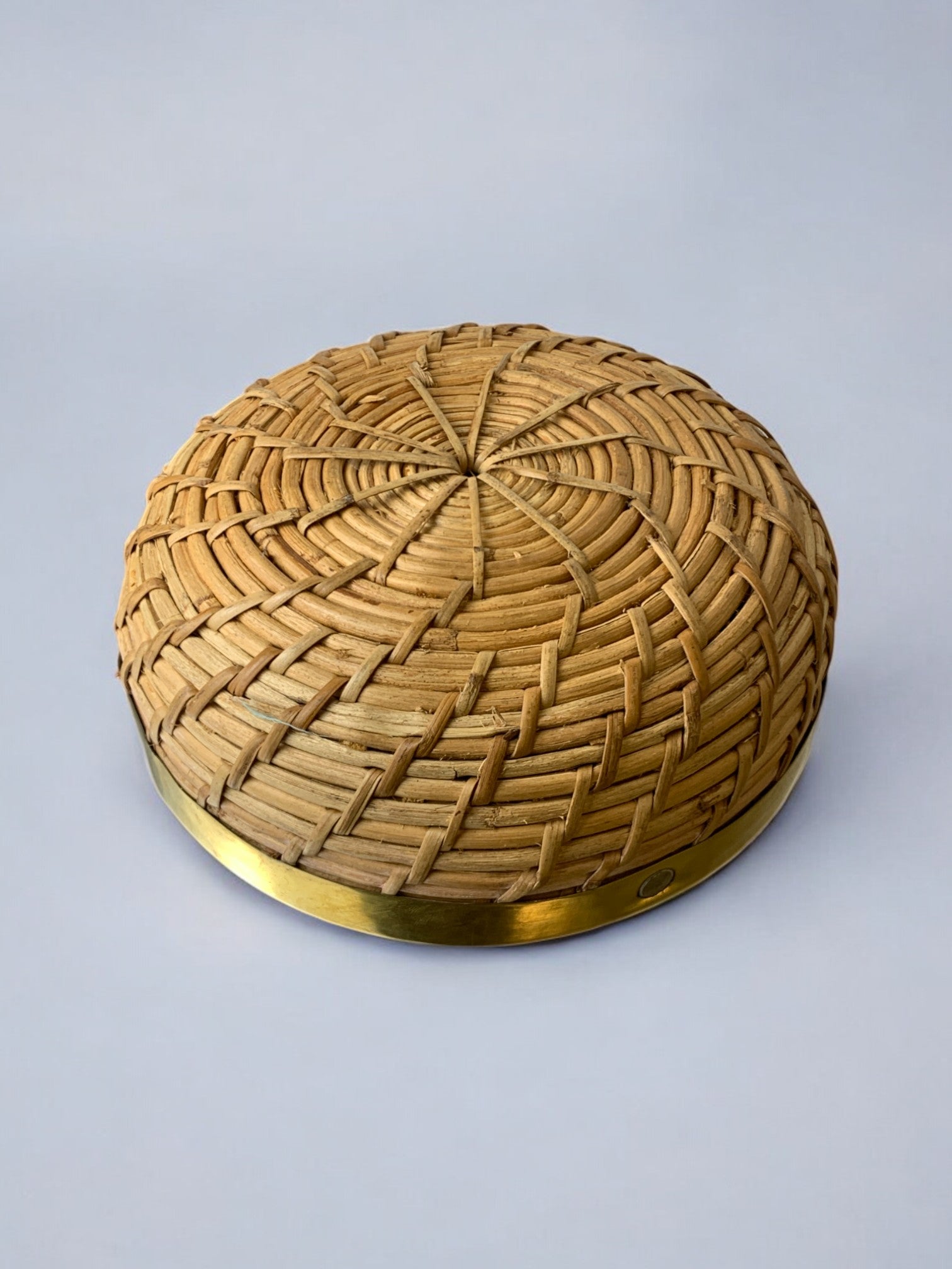 Circular Rattan and brass basket, Italy, 1970's, 18° Diam