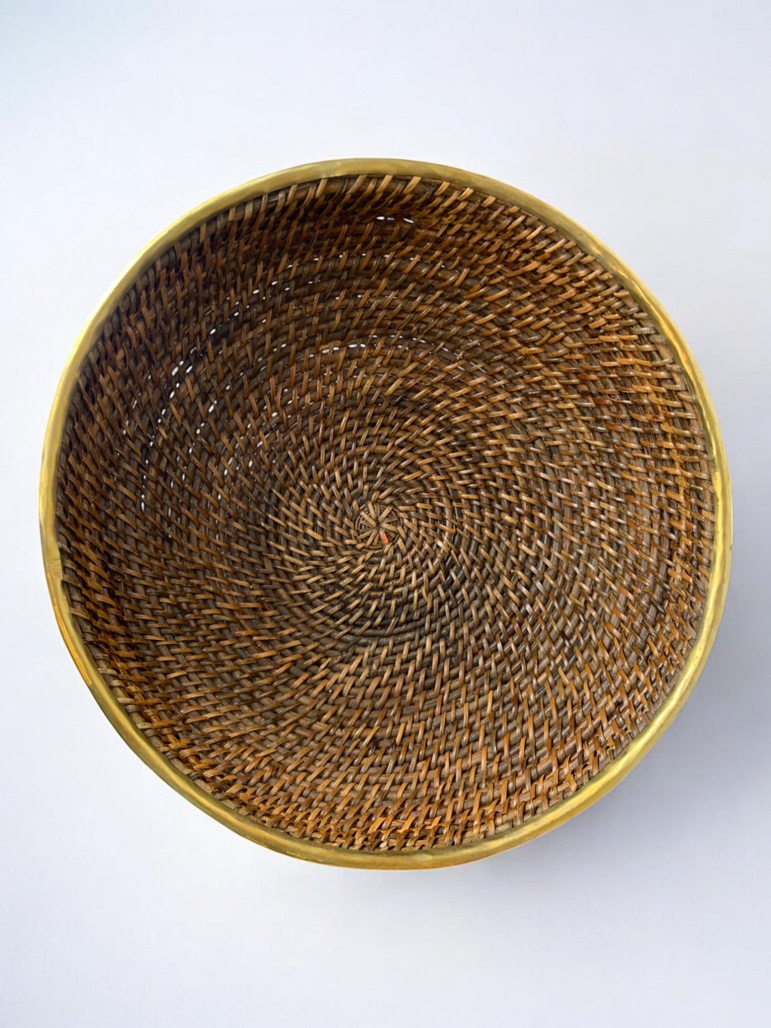 Rattan and brass basket, Italy, 1970's, 32° Diam