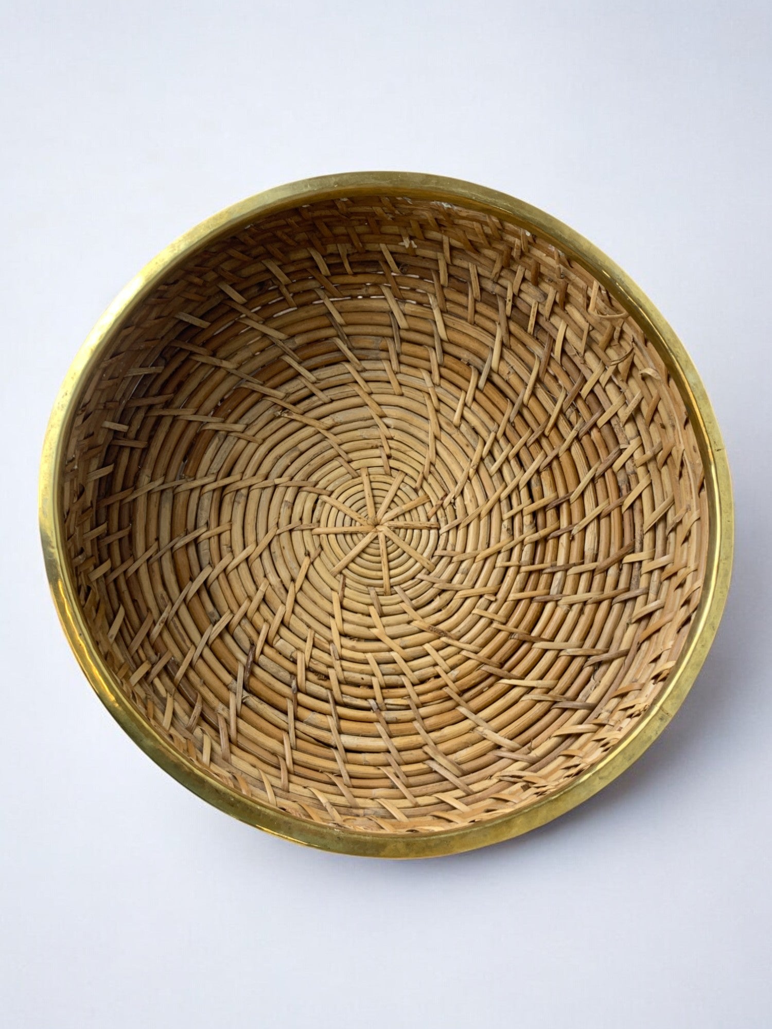 Circular Rattan and brass basket, Italy, 1970's, 34° Diam