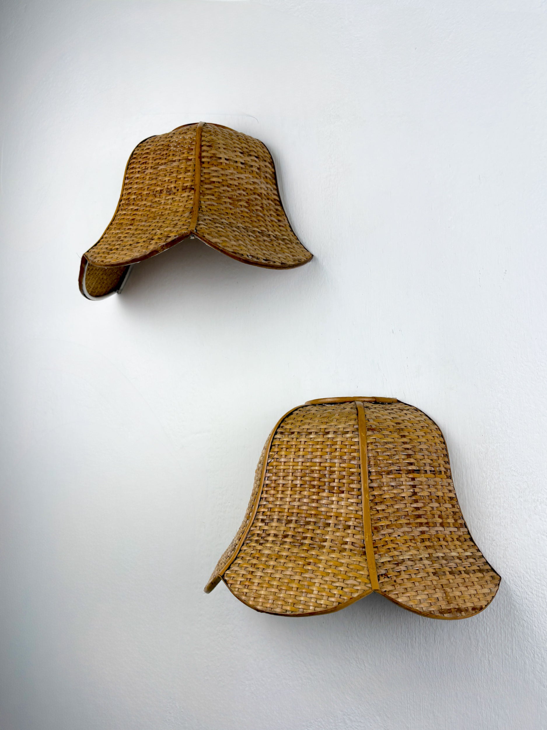 Pair of Vintage Woven Rattan Wall Shades, Italy 1970s