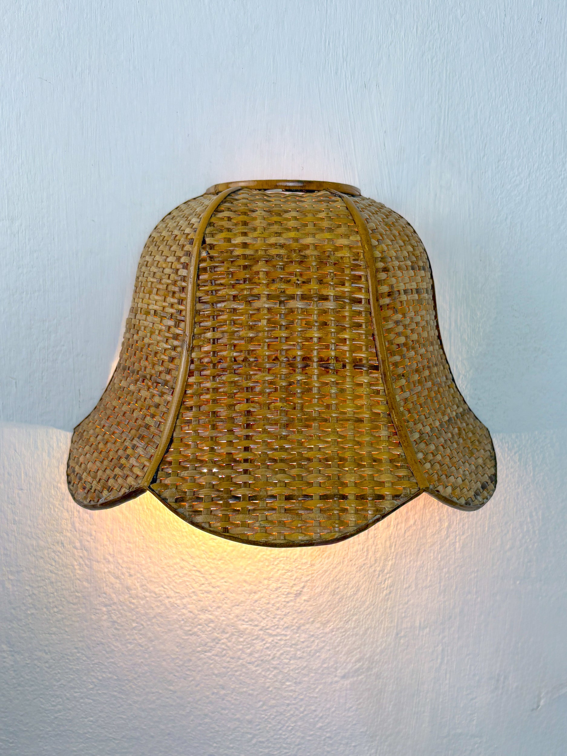 Pair of Vintage Woven Rattan Wall Shades, Italy 1970s