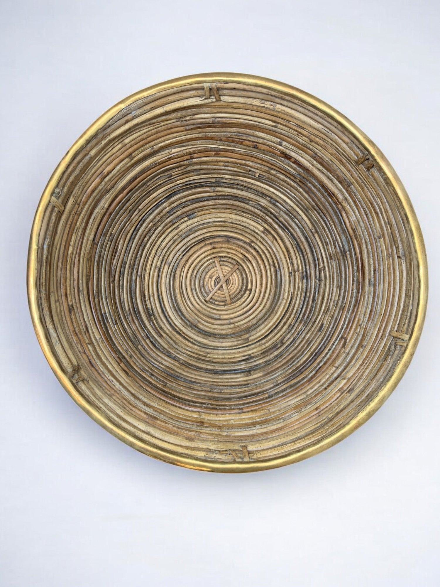 Circular Rattan and brass basket, Italy, 1970's, 39° Diam