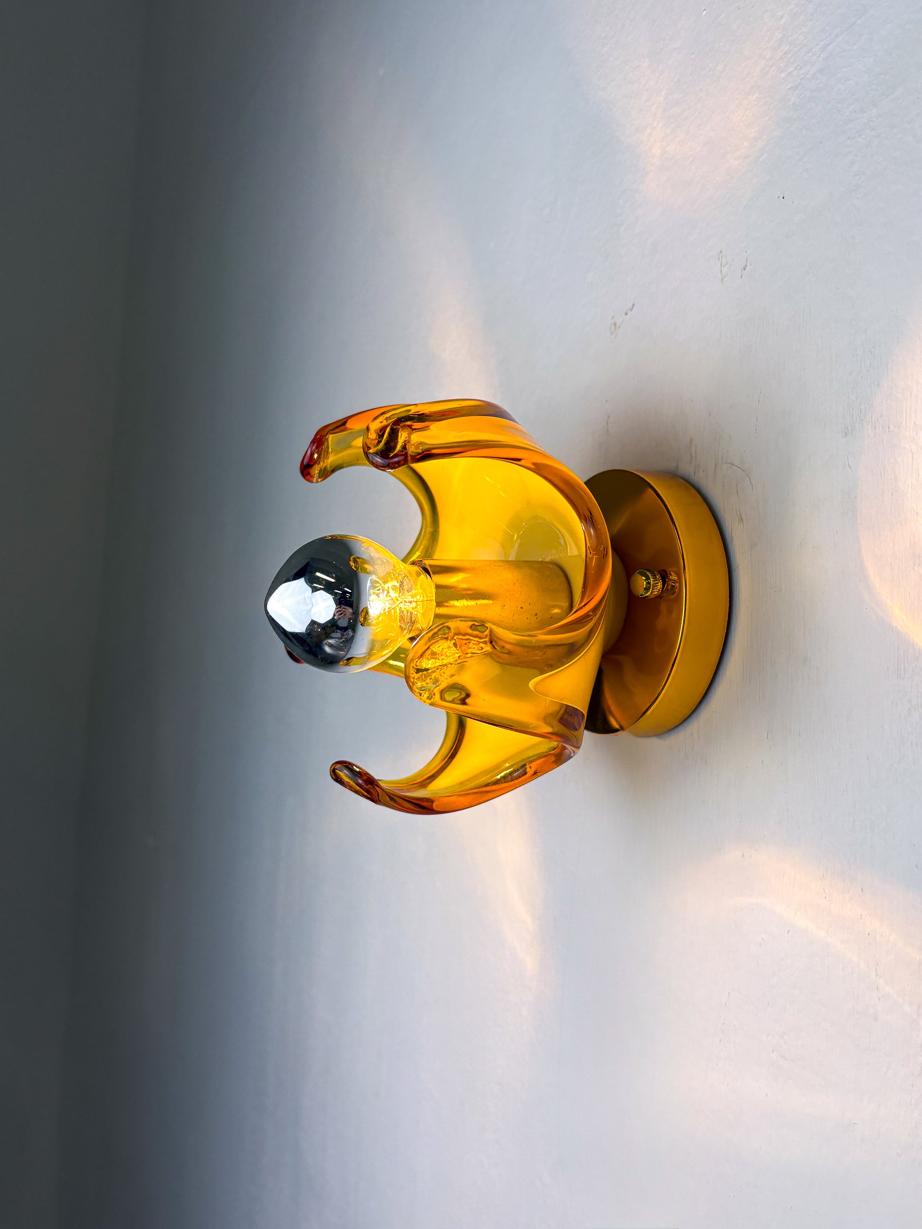 Pair of Carlo Nason sconces for Mazzega Murano, Orange murano blown glass Italy 1970
