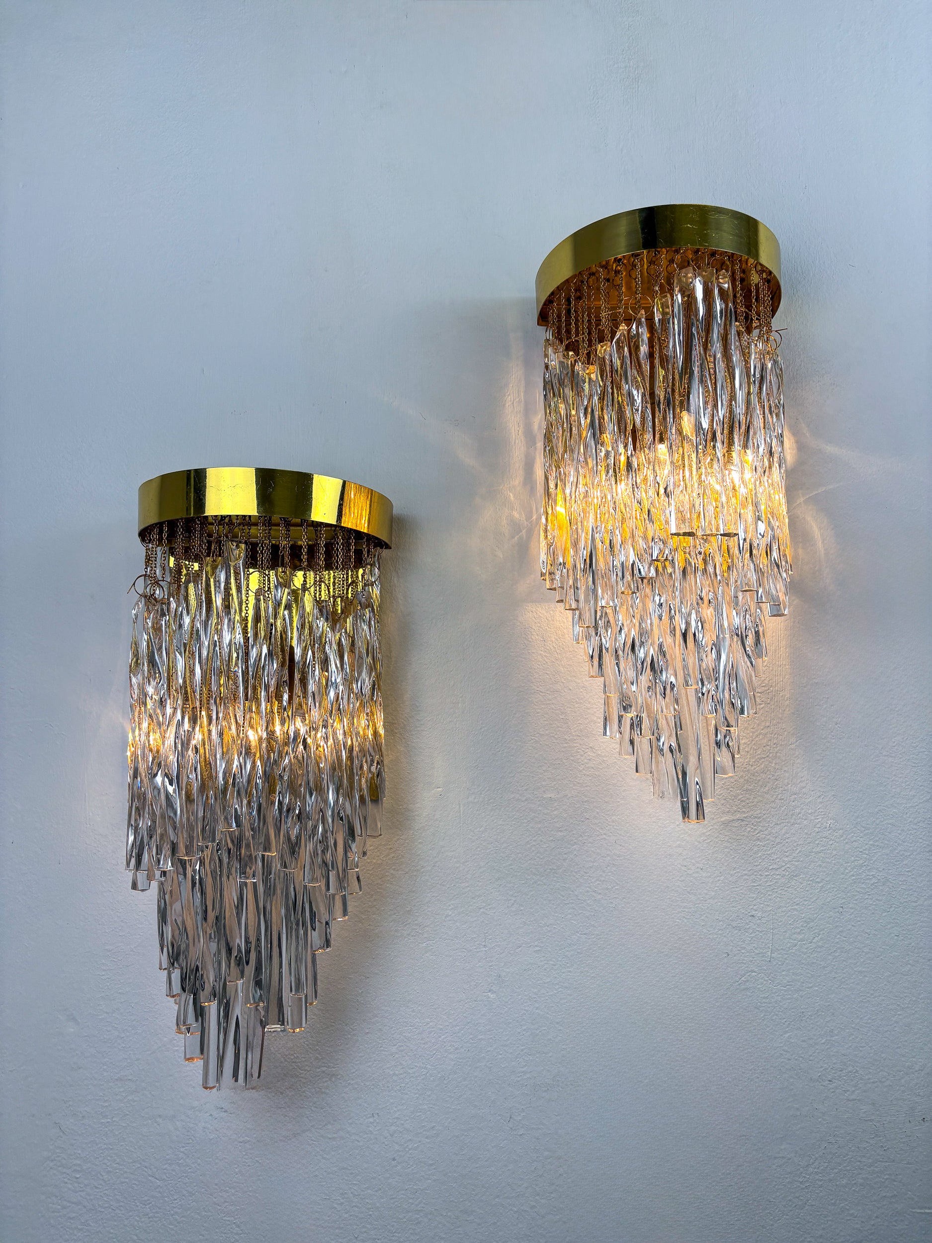 Pair of cascade wall lights by Venini, murano glass, italy, 1970's