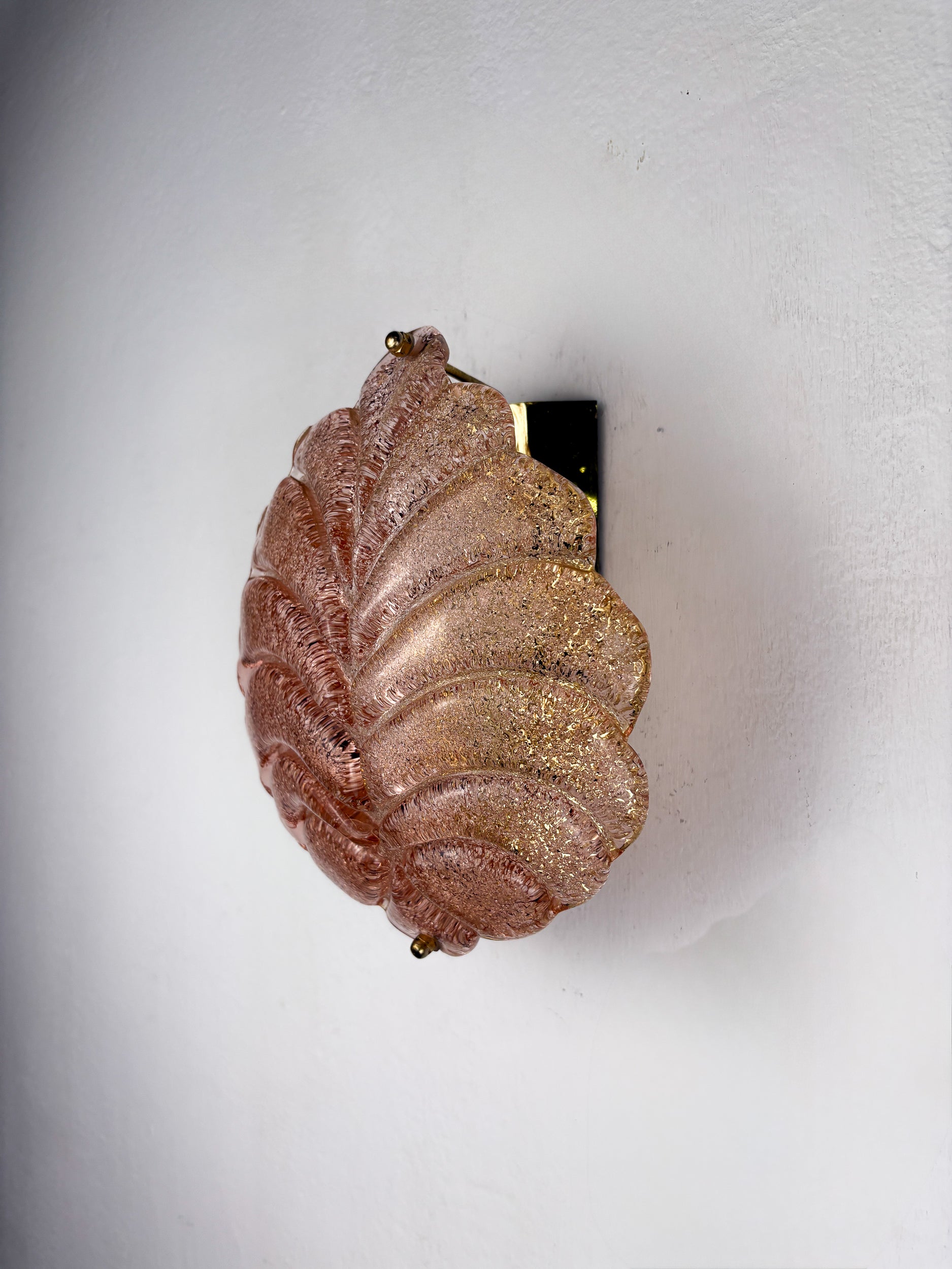 Pink Frosted Murano Leaf Wall Sconce, Italy, 1970s