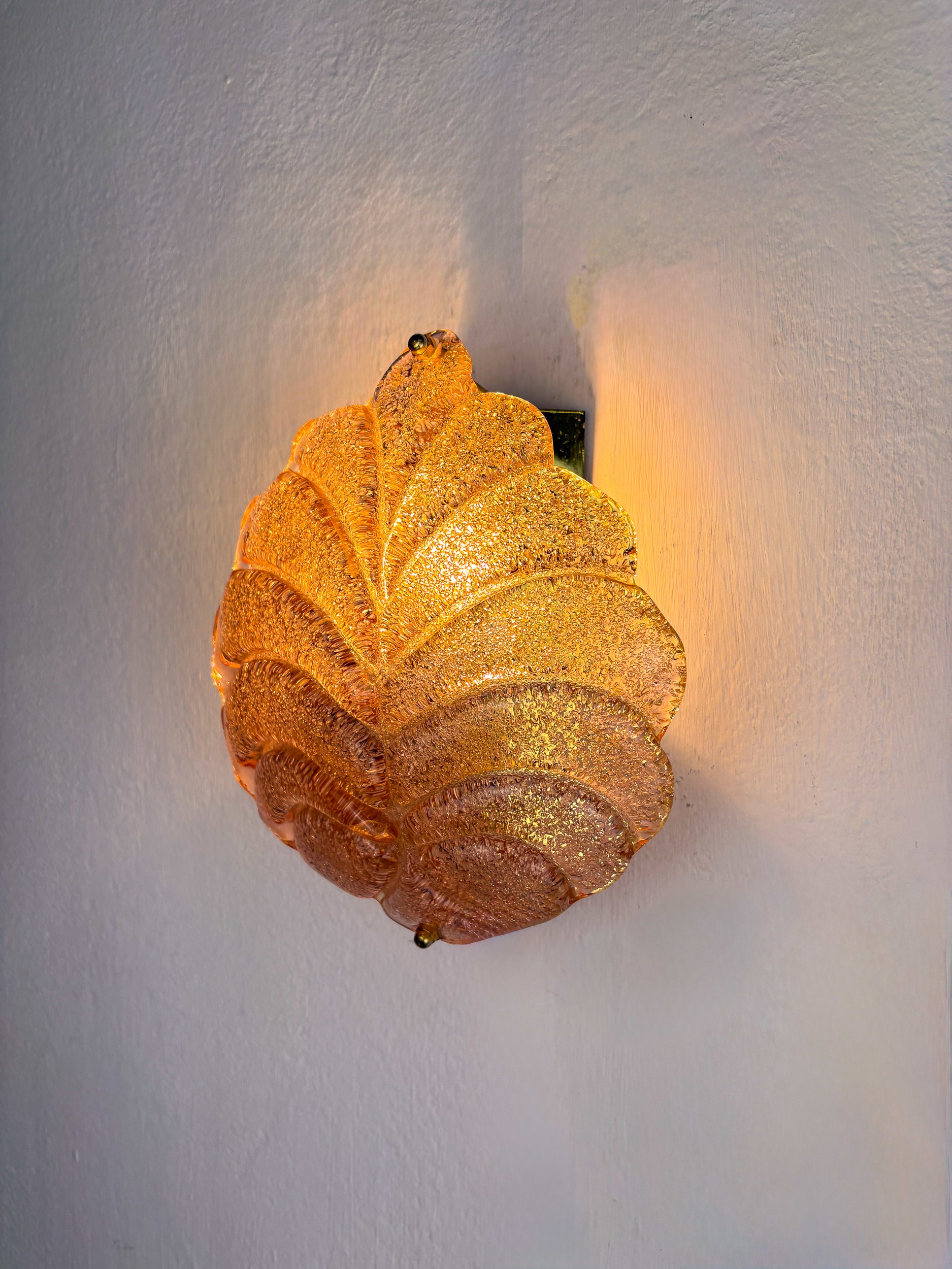 Pink Frosted Murano Leaf Wall Sconce, Italy, 1970s