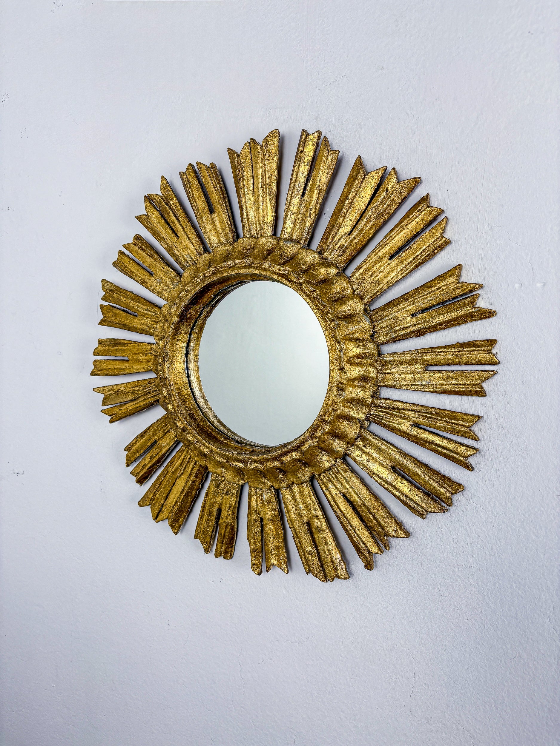 Mid-Century Gilded Wooden Sunburst Mirror, Italy, 1950