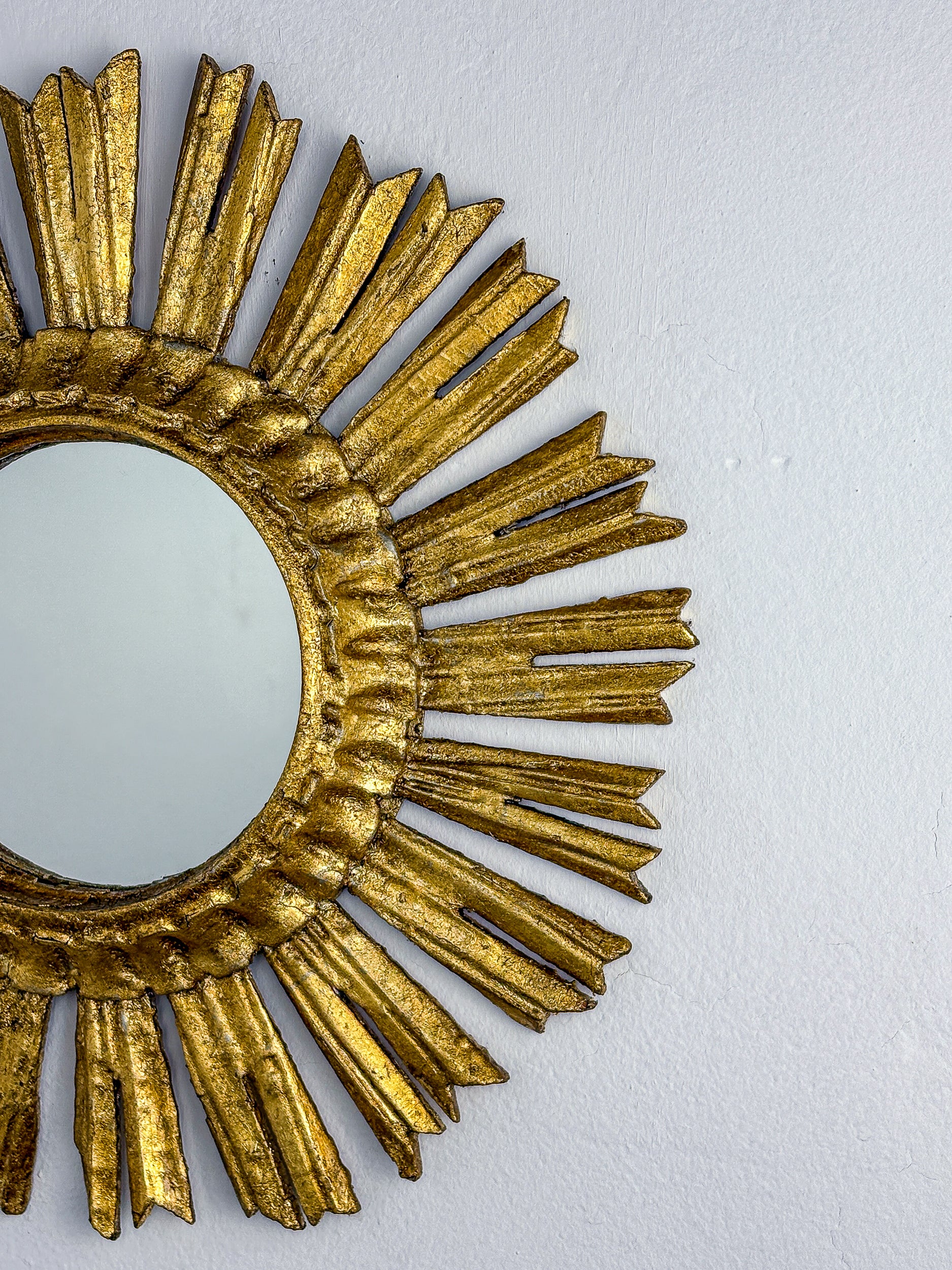 Mid-Century Gilded Wooden Sunburst Mirror, Italy, 1950