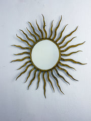 French Sunburst Starburst Mirror in Gilt Iron, 1950's