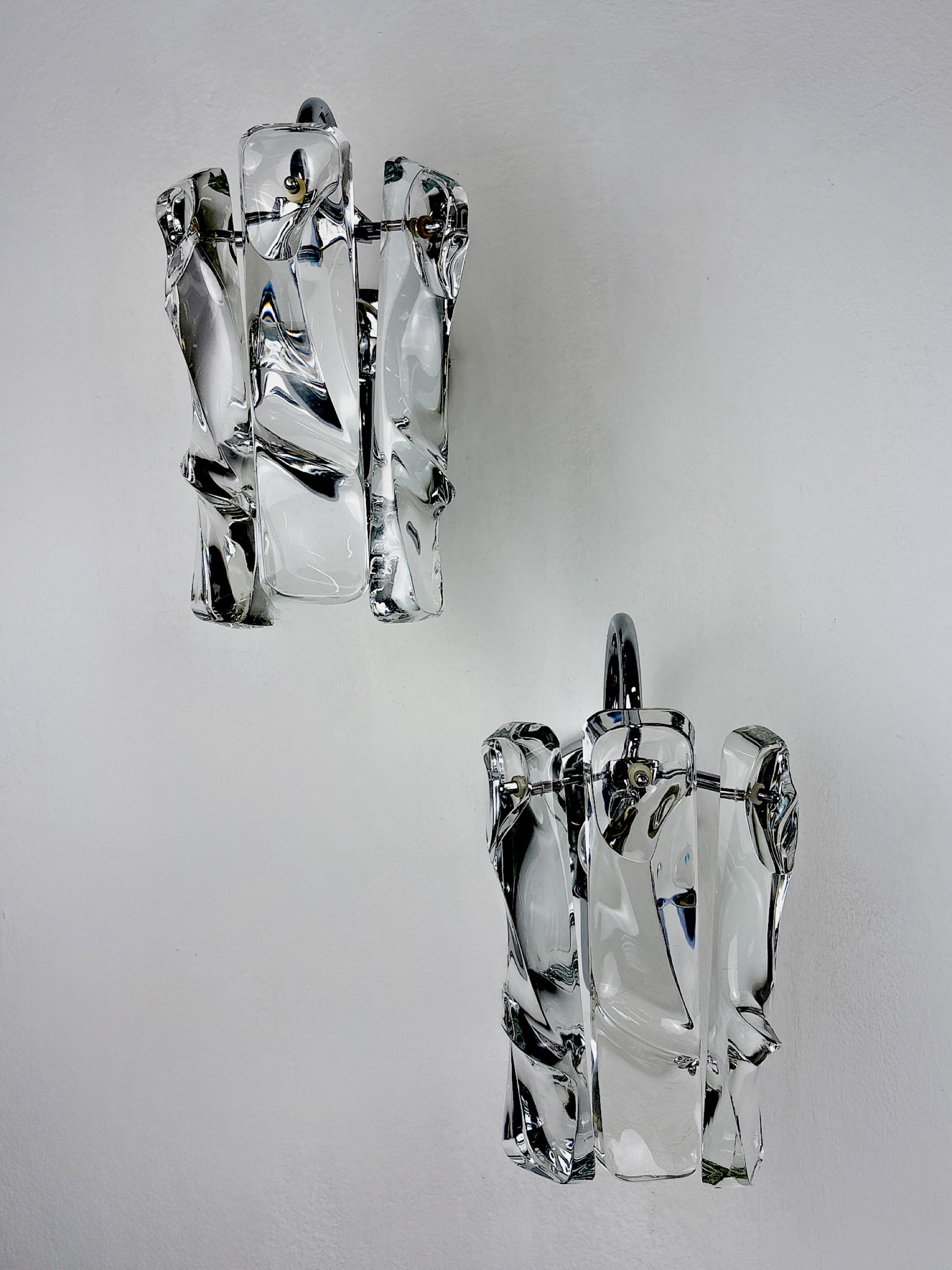 Pair of JT Kalmar frozen Wall Sconces , Murano glass, Austria, 1970s