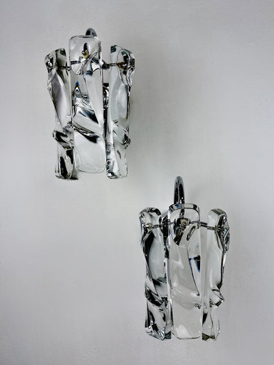 Pair of JT Kalmar frozen Wall Sconces , Murano glass, Austria, 1970s