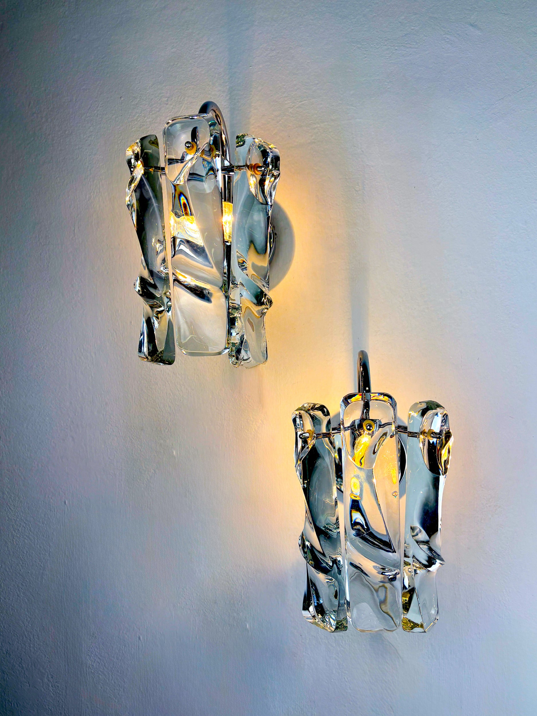 Pair of JT Kalmar frozen Wall Sconces , Murano glass, Austria, 1970s