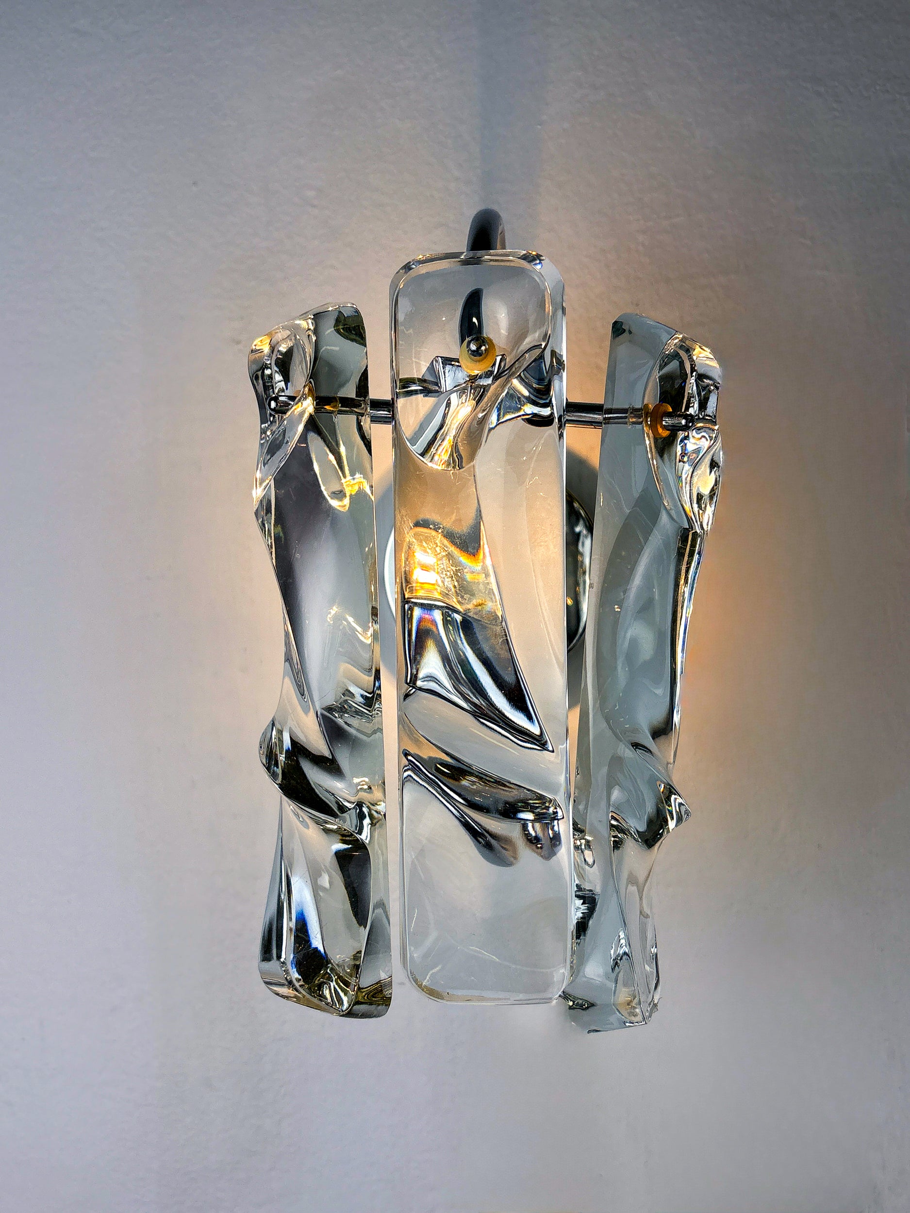 Pair of JT Kalmar frozen Wall Sconces , Murano glass, Austria, 1970s