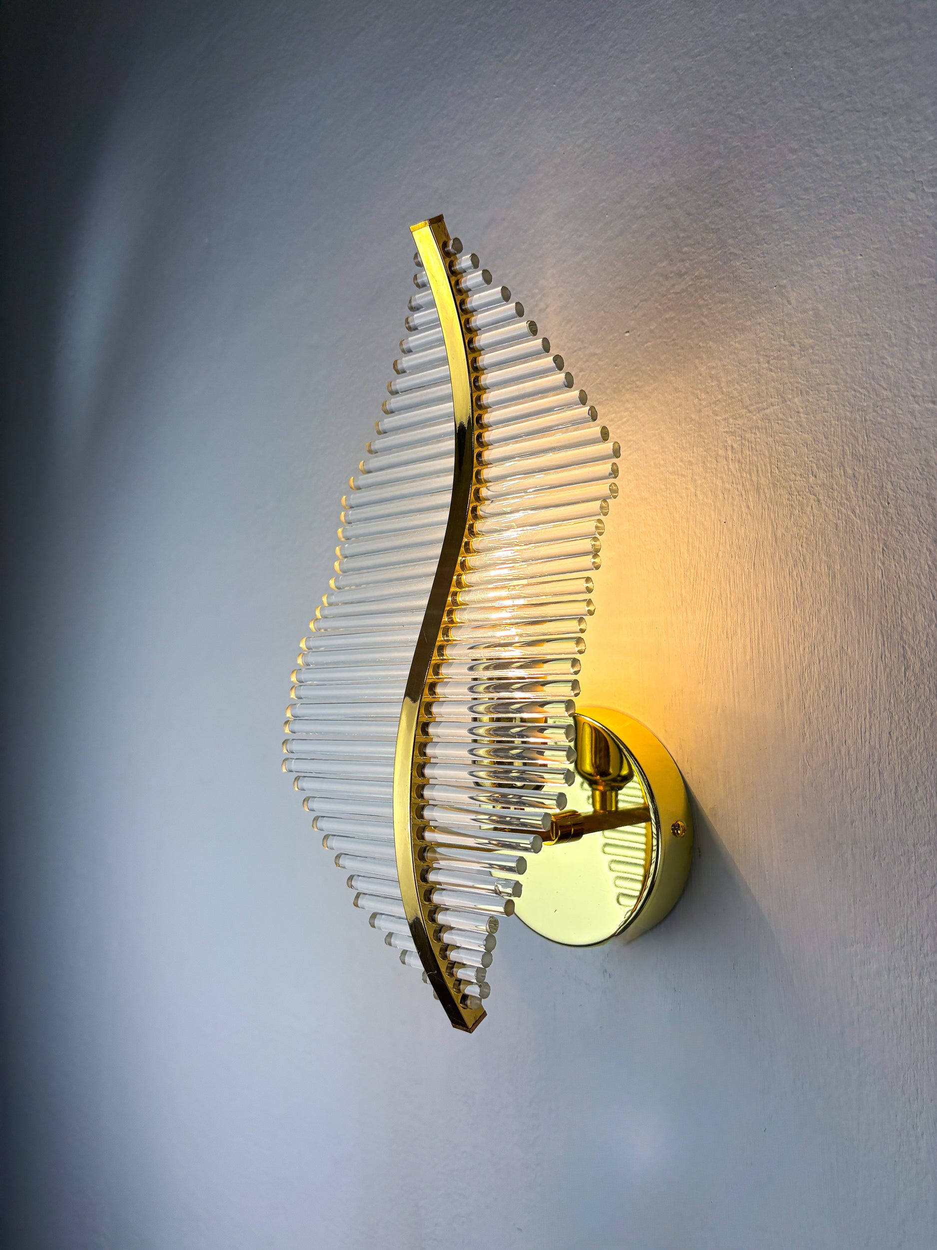 Pair of Venini Floral Wall Sconces, Gilt Brass & Murano Tubular Glass, Italy, 1970s