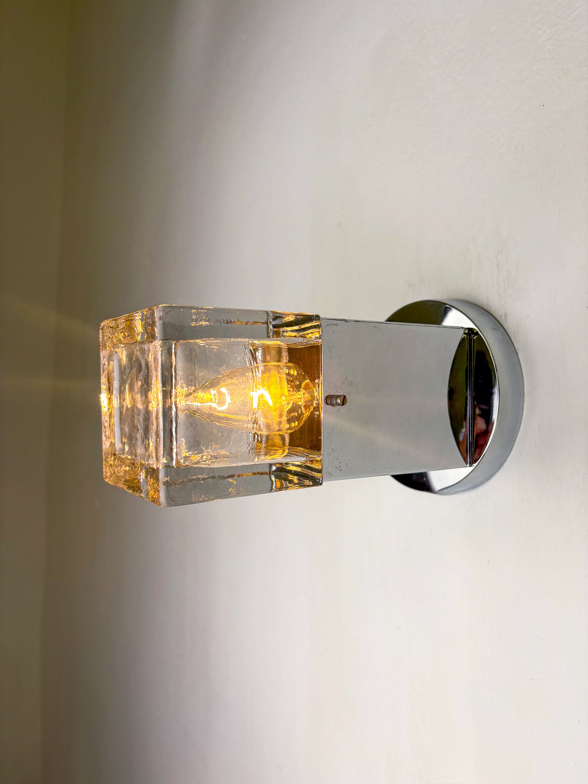 Pair of Cubique Sciolari Wall Sconces – Chrome & Murano Glass, Italy 1970s