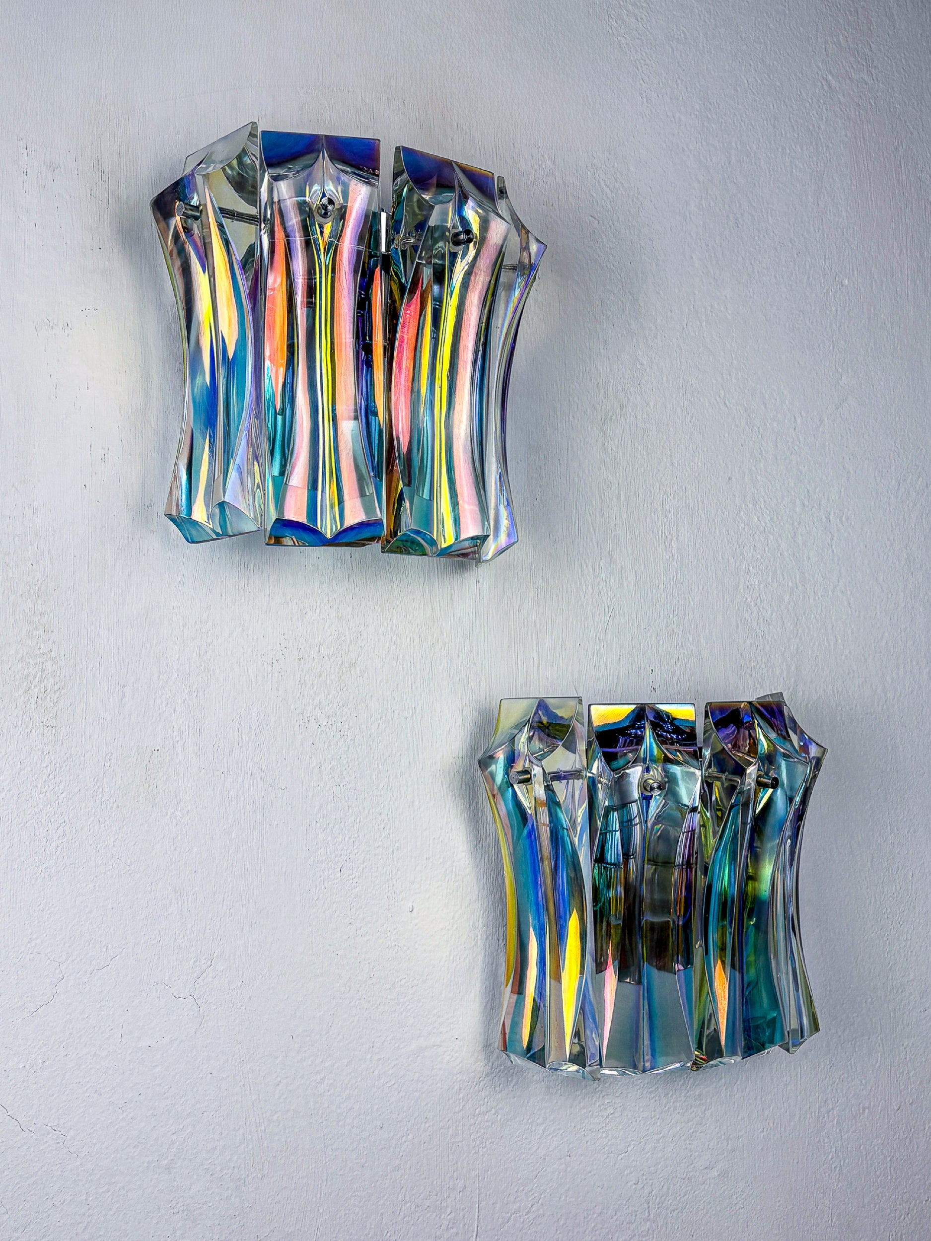 Pair of Paolo Venini Iridescent Murano Glass Wall Lights , Italy Circa 1970s