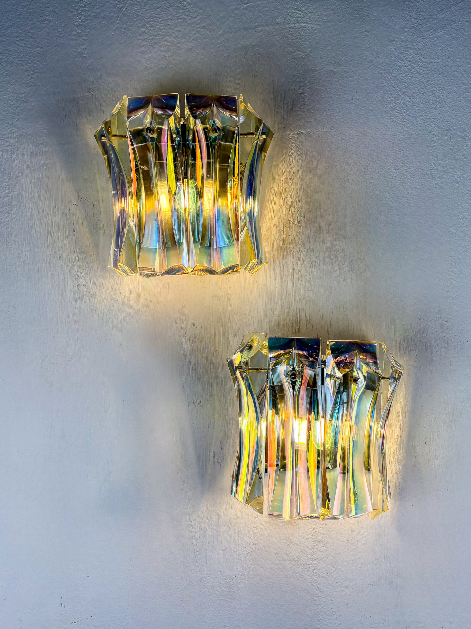 Pair of Paolo Venini Iridescent Murano Glass Wall Lights , Italy Circa 1970s