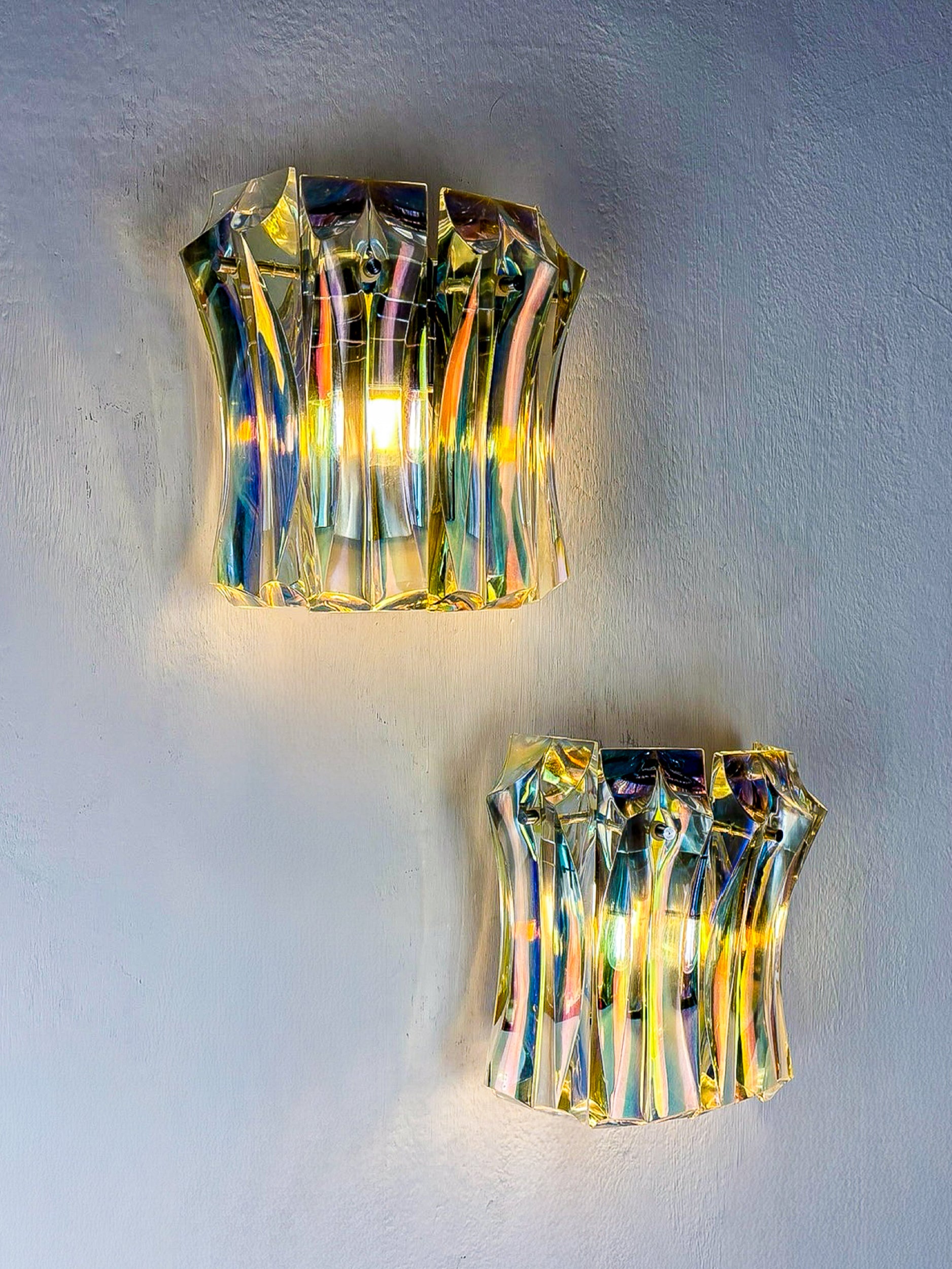 Pair of Paolo Venini Iridescent Murano Glass Wall Lights , Italy Circa 1970s