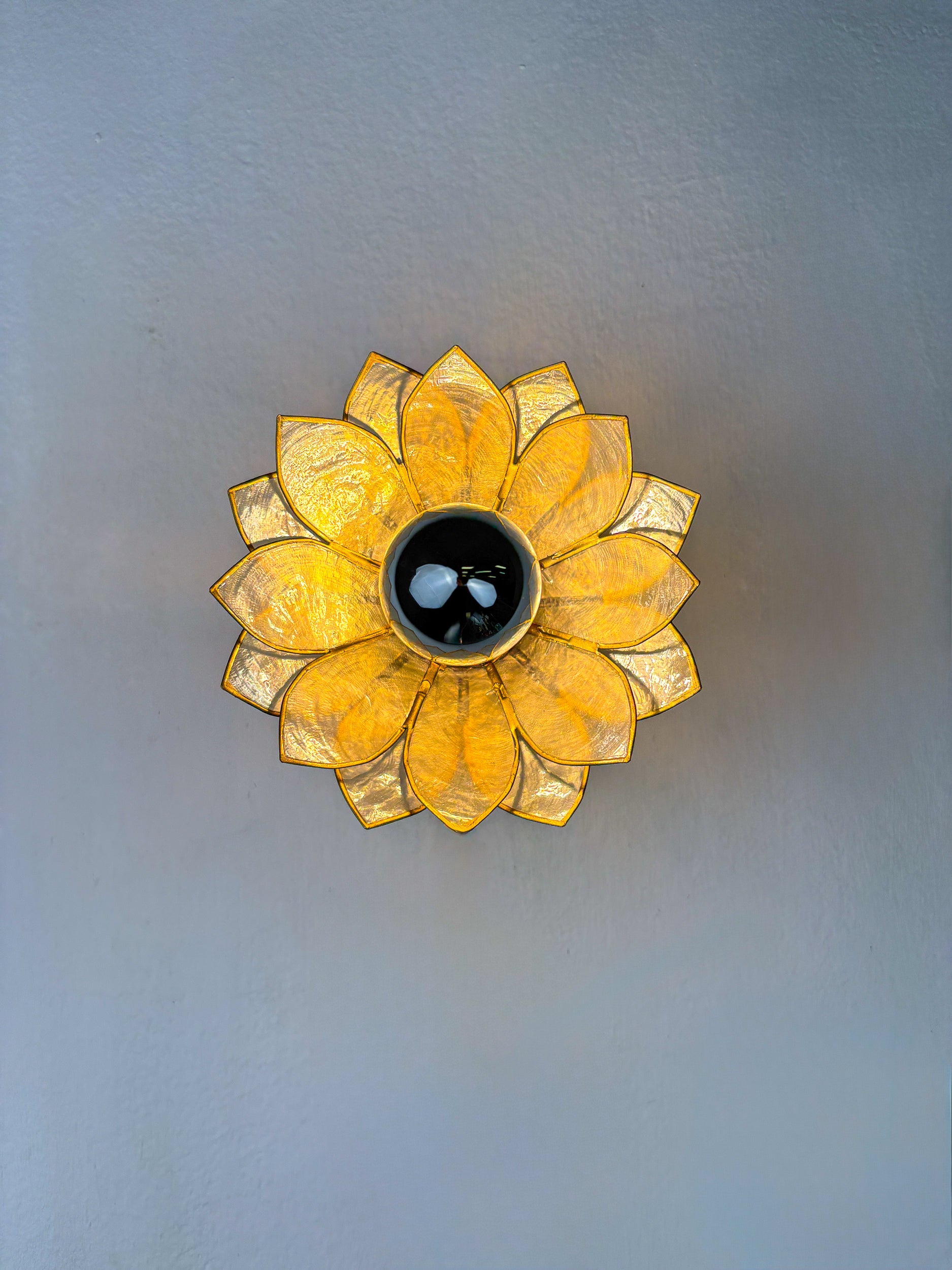 Lotus Flower Wall Sconce, Mother-of-Pearl Petals & Gilt Brass, Italy, 1970s