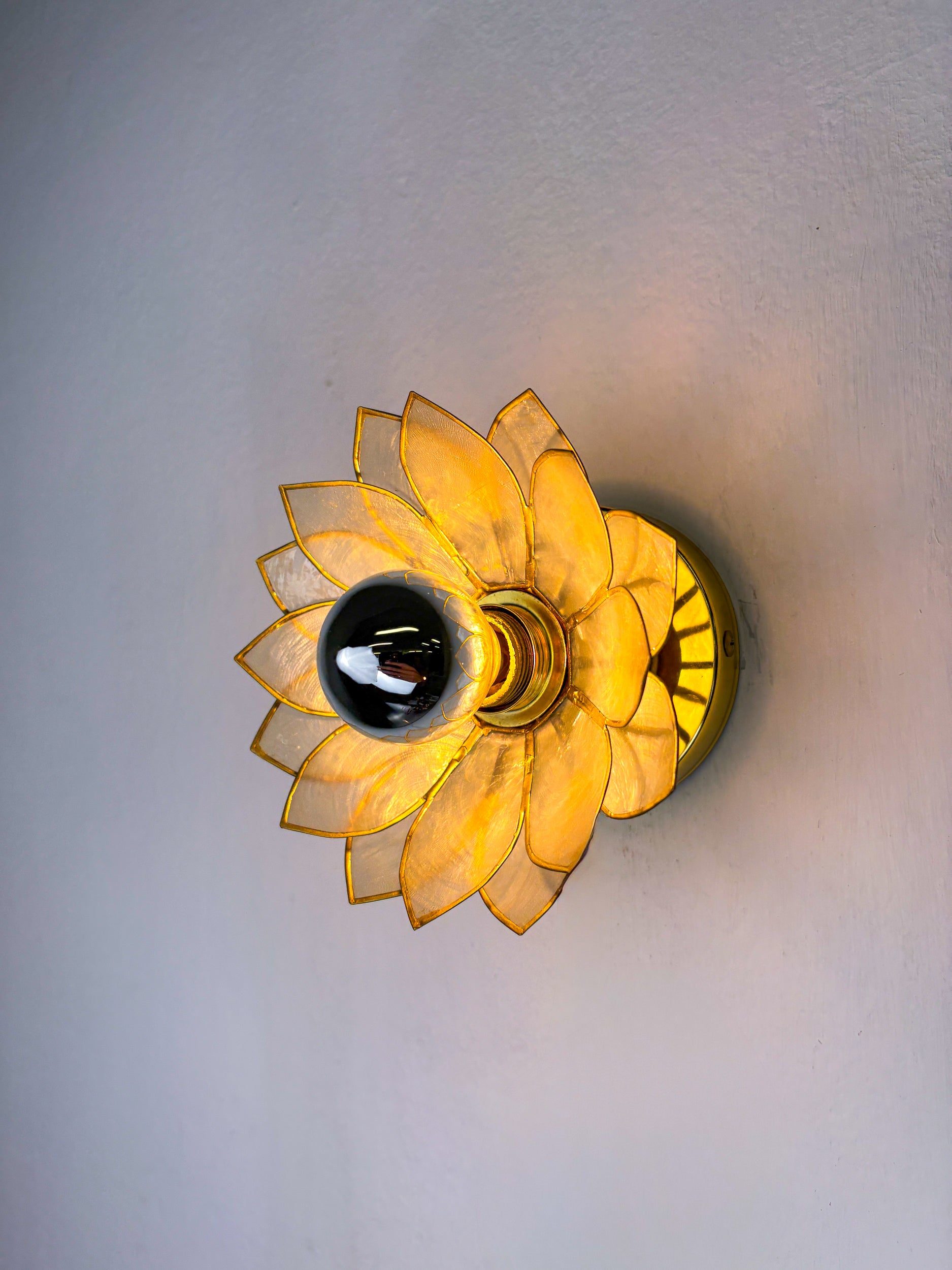 Lotus Flower Wall Sconce, Mother-of-Pearl Petals & Gilt Brass, Italy, 1970s