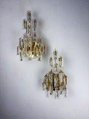 Pair of Oscar Torlasco wall sconces for Stilkronen, cut Murano glass, italy, 1970's