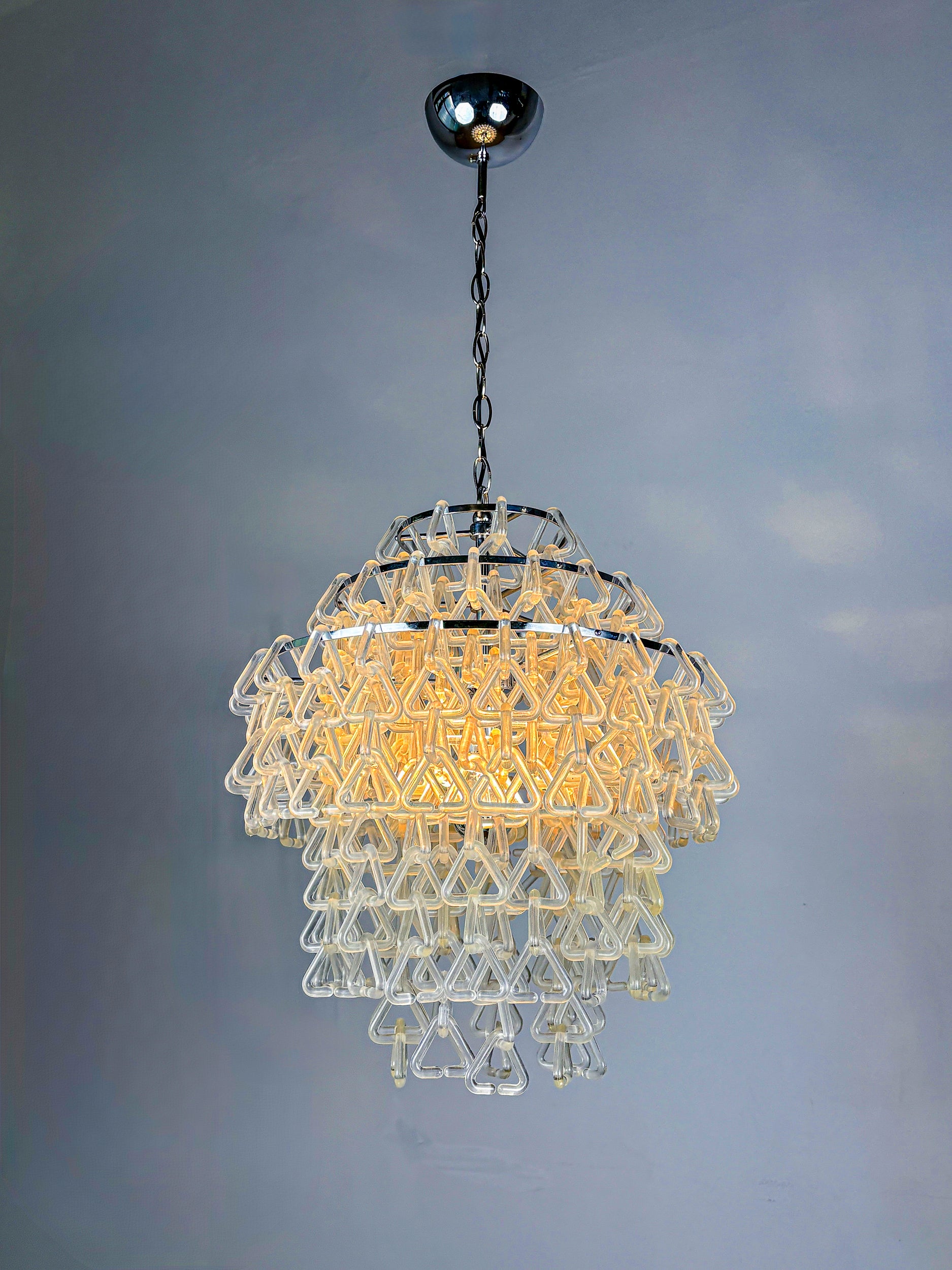 Space-Age Lucite Triangular Cascade Chandelier, Italy 1970s