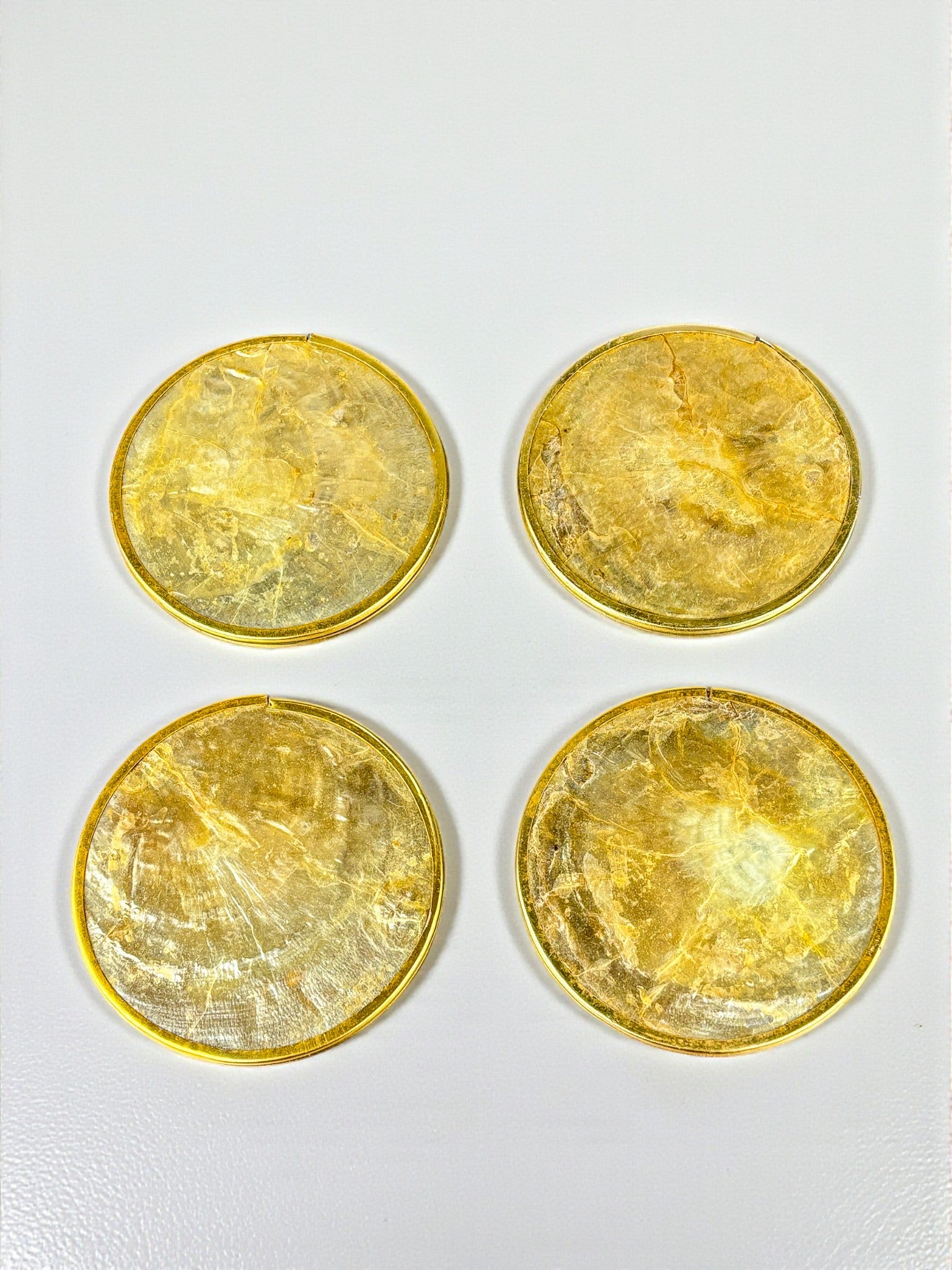 Hollywood Regency mother-of-pearl & brass Coasters, Set of 4, Italy, 1970