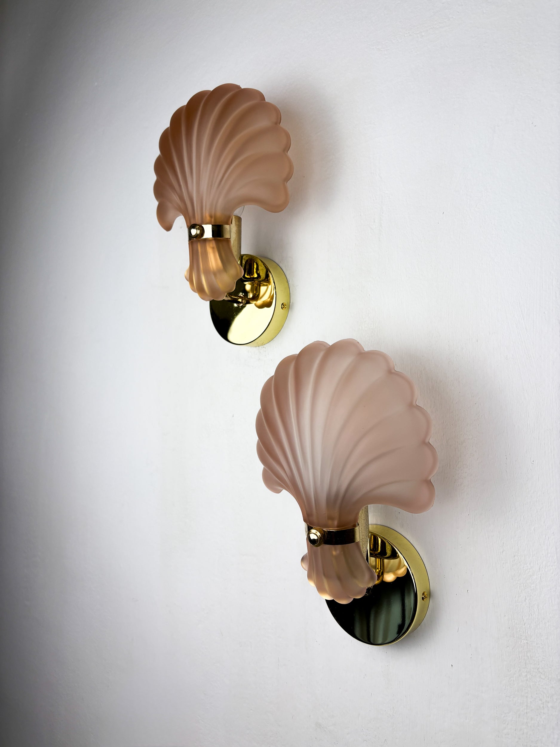 Pair of Art Deco Shell Wall Sconces – Amber Glass, France 1970s